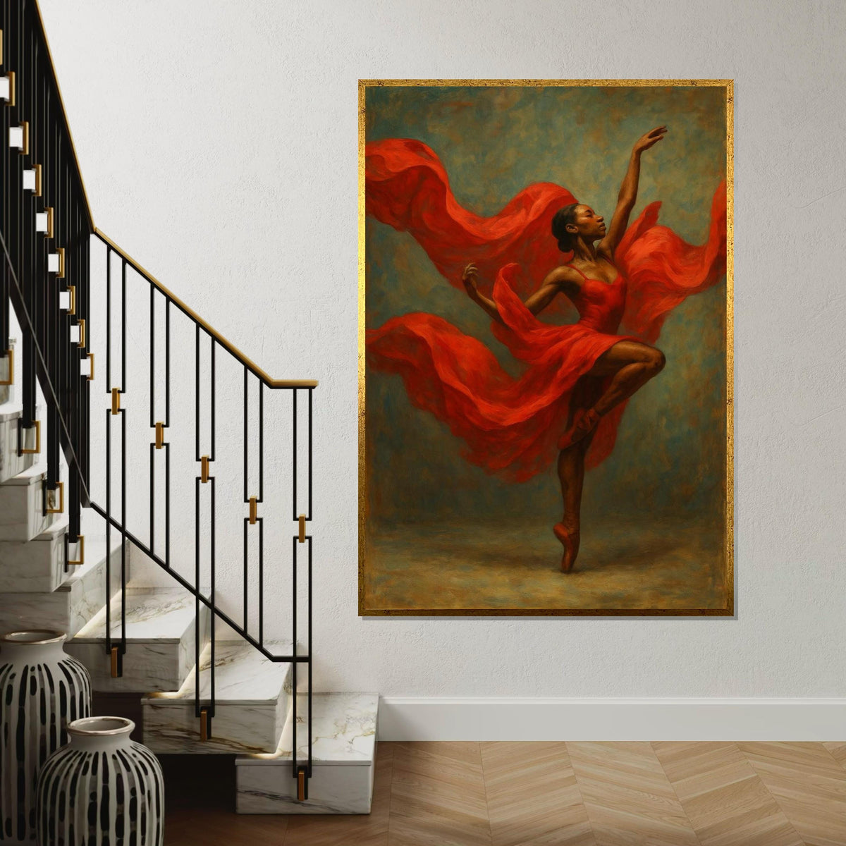 Graceful Ballerina in Red Canvas, Dancer Wall Art, Ballet Movement Poster, Wall Art Canvas Design, Ready To Hang Decoration
