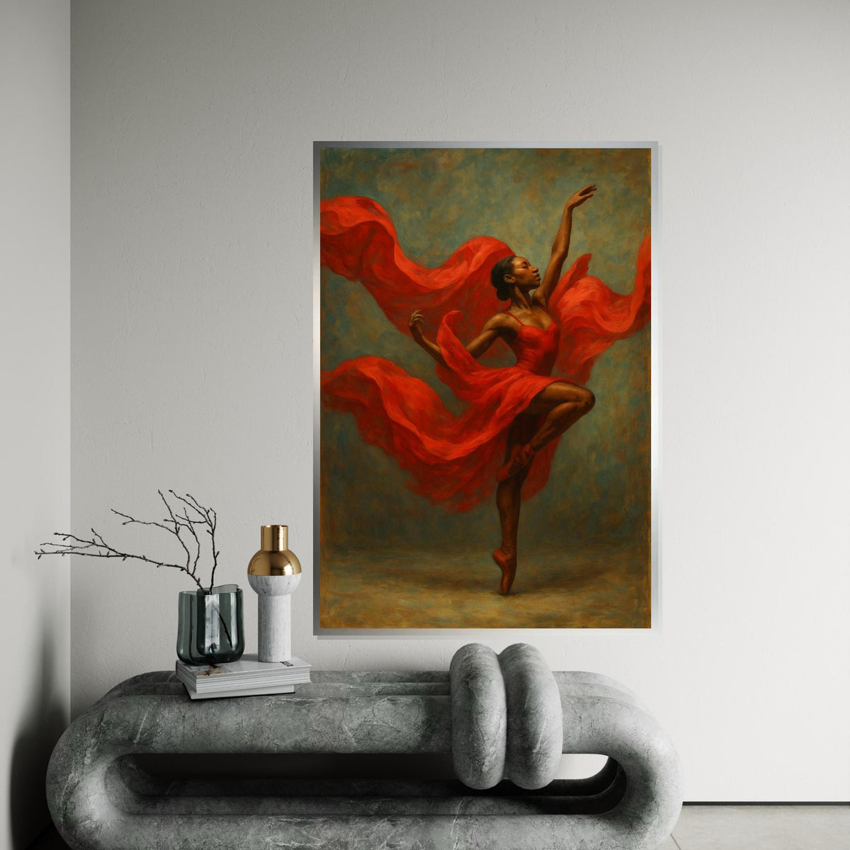 Graceful Ballerina in Red Canvas, Dancer Wall Art, Ballet Movement Poster, Wall Art Canvas Design, Ready To Hang Decoration