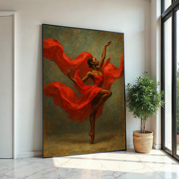 Graceful Ballerina in Red Canvas, Dancer Wall Art, Ballet Movement Poster, Wall Art Canvas Design, Ready To Hang Decoration