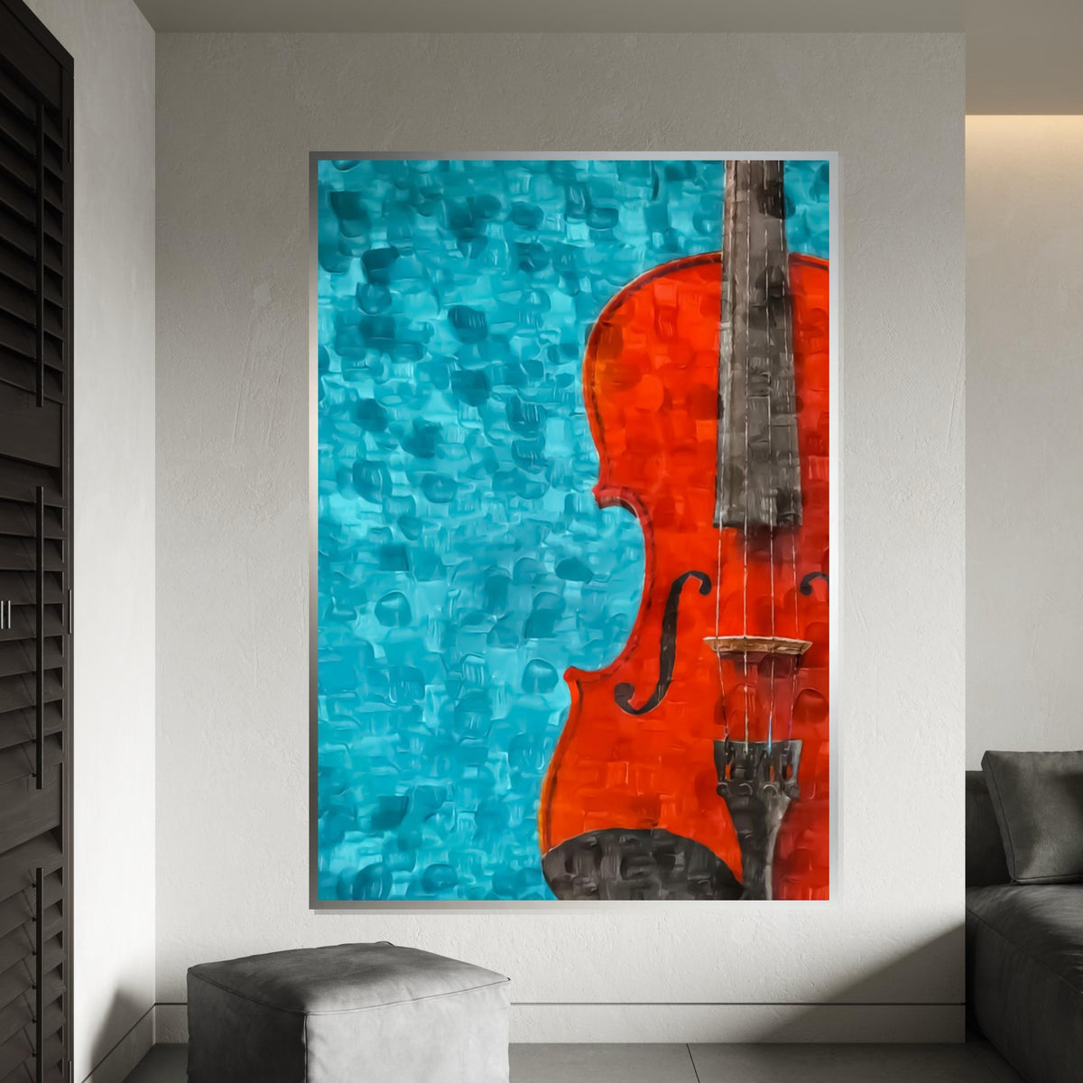 Print Art, Red Violin Canvas, Musical Art, Abstract Violin Wall Print, Wall Art Canvas Design, Ready to Hang Decoration