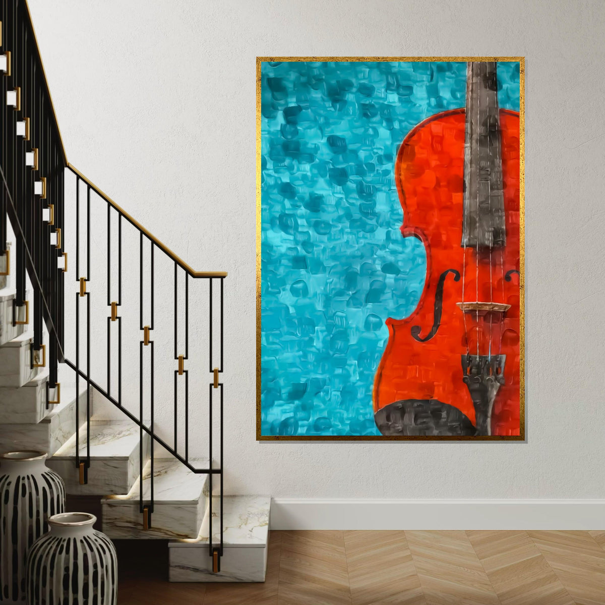Print Art, Red Violin Canvas, Musical Art, Abstract Violin Wall Print, Wall Art Canvas Design, Ready to Hang Decoration