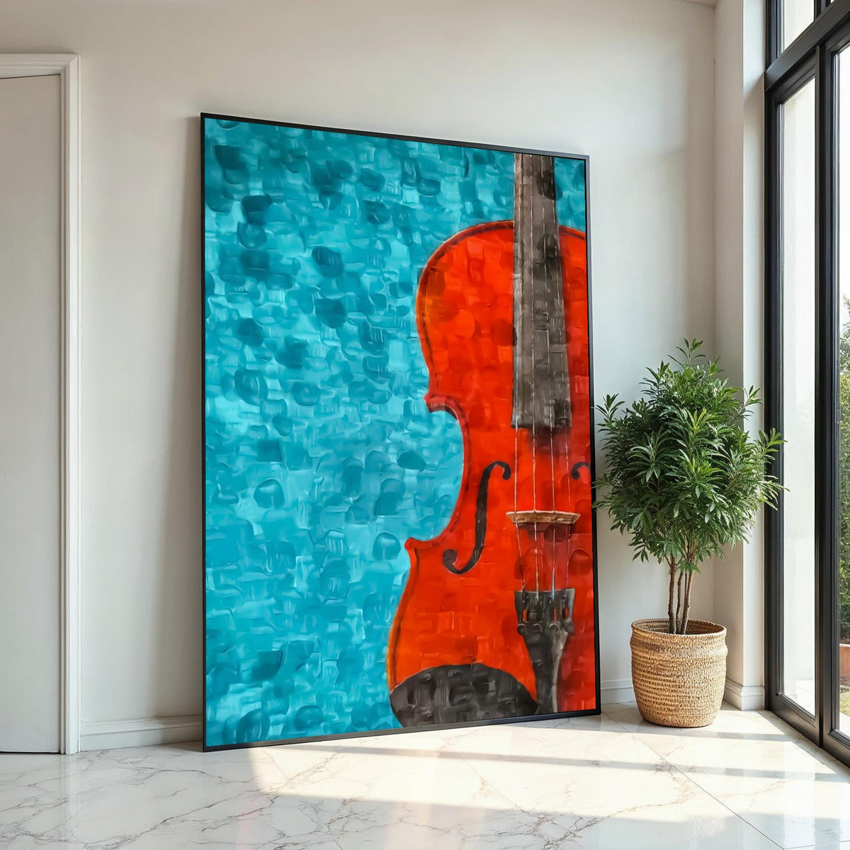 Print Art, Red Violin Canvas, Musical Art, Abstract Violin Wall Print, Wall Art Canvas Design, Ready to Hang Decoration