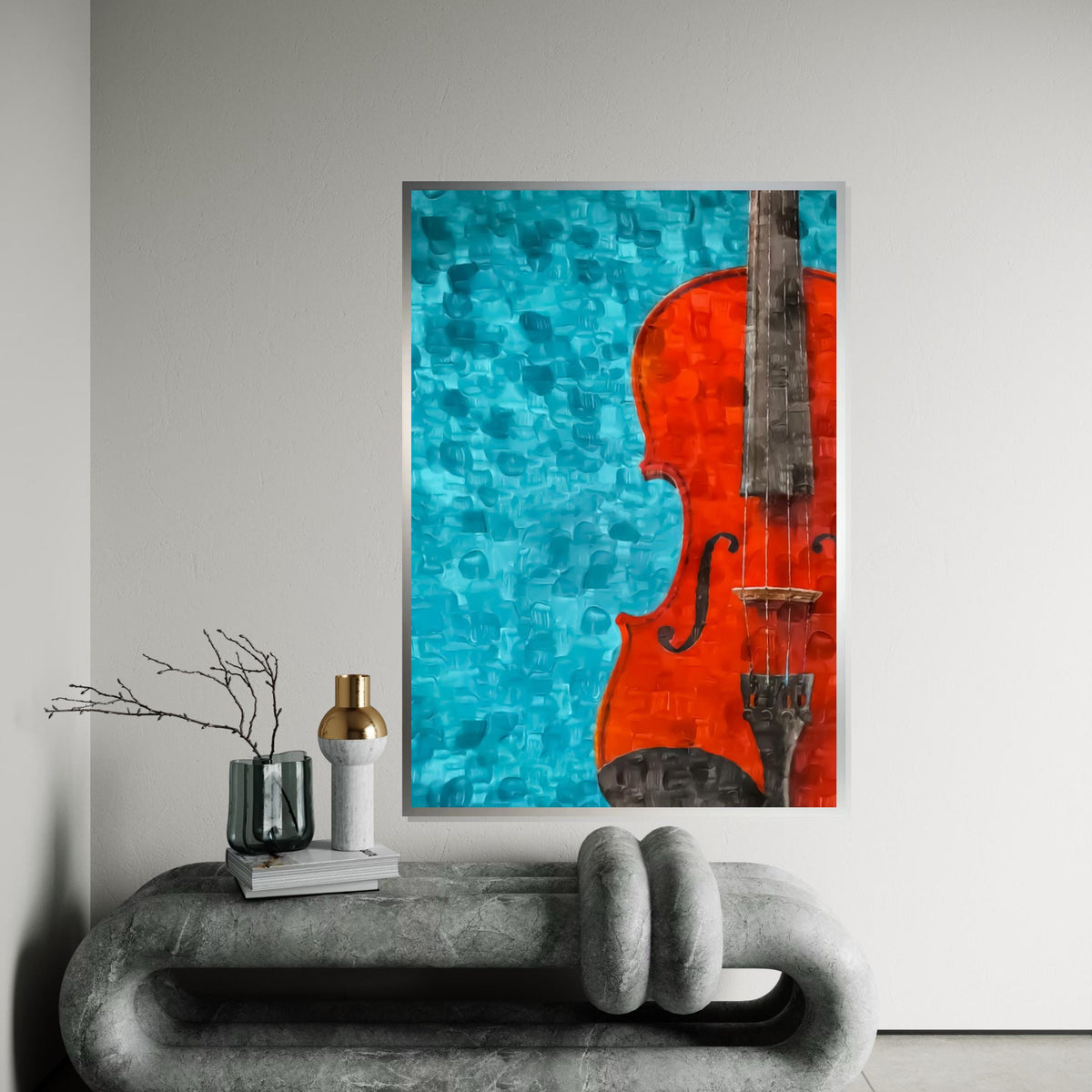 Print Art, Red Violin Canvas, Musical Art, Abstract Violin Wall Print, Wall Art Canvas Design, Ready to Hang Decoration