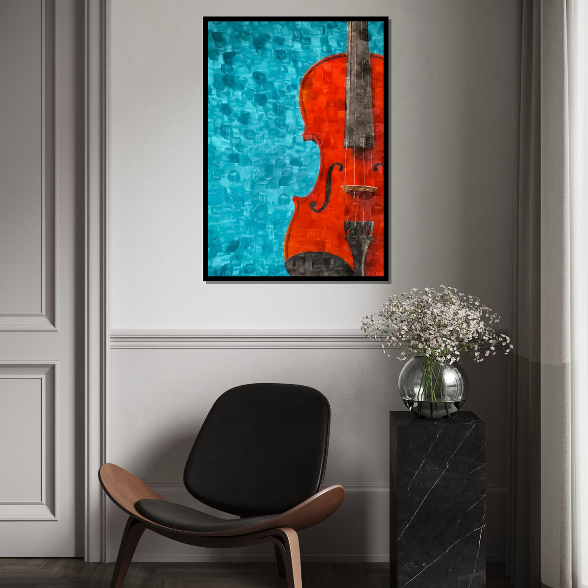 Print Art, Red Violin Canvas, Musical Art, Abstract Violin Wall Print, Wall Art Canvas Design, Ready to Hang Decoration
