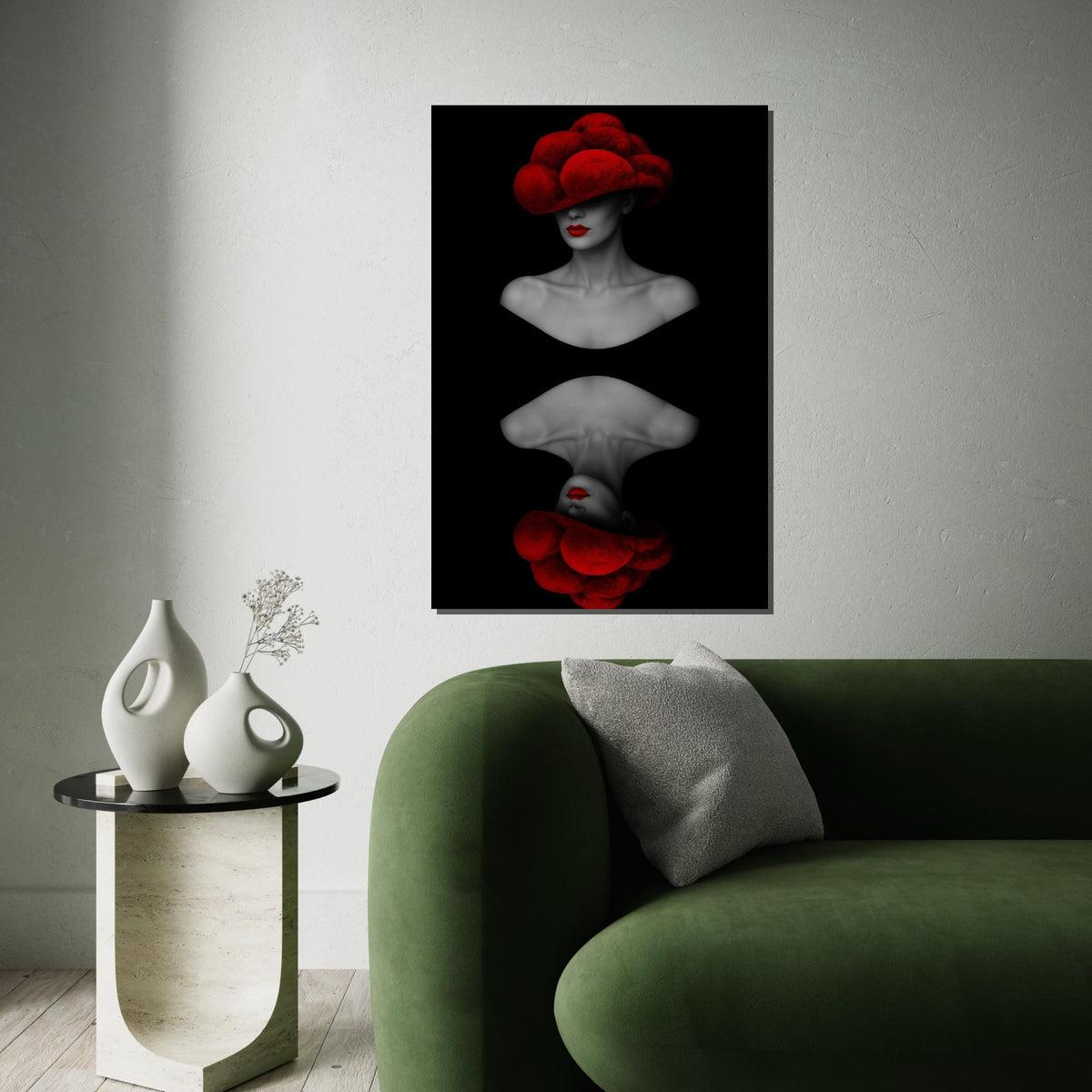 Red Hat Lady Canvas, Abstract Fashion Art, Modern Wall Art, Dual Face Design, Black and Red Canvas, Ready to Hang Home Decor