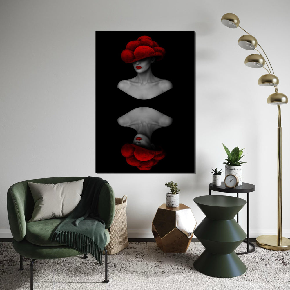 Red Hat Lady Canvas, Abstract Fashion Art, Modern Wall Art, Dual Face Design, Black and Red Canvas, Ready to Hang Home Decor