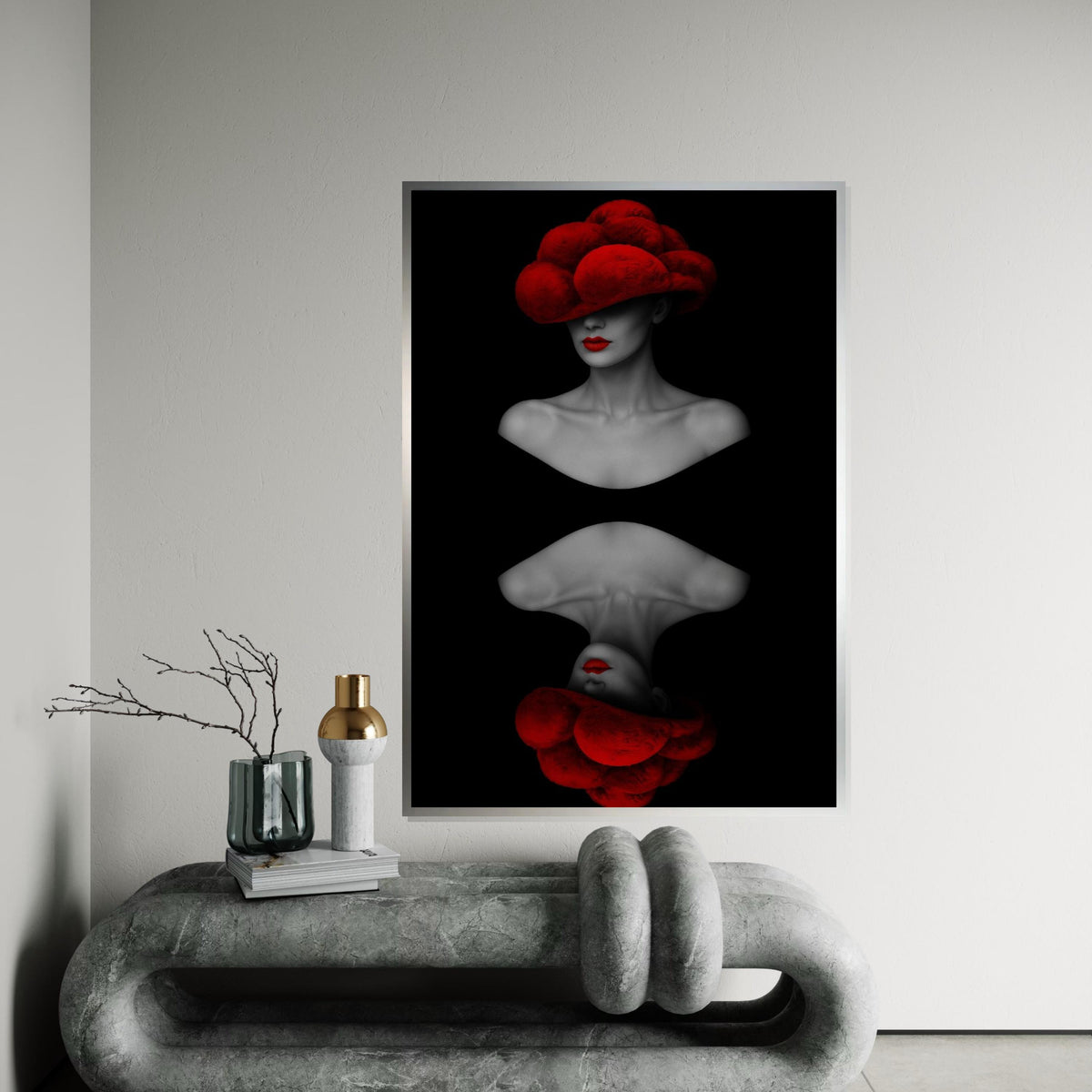 Red Hat Lady Canvas, Abstract Fashion Art, Modern Wall Art, Dual Face Design, Black and Red Canvas, Ready to Hang Home Decor