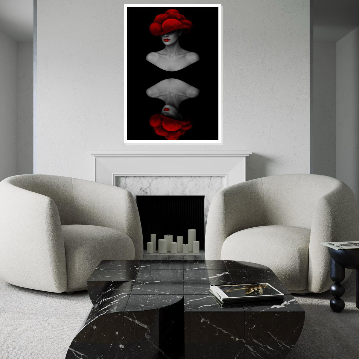 Red Hat Lady Canvas, Abstract Fashion Art, Modern Wall Art, Dual Face Design, Black and Red Canvas, Ready to Hang Home Decor