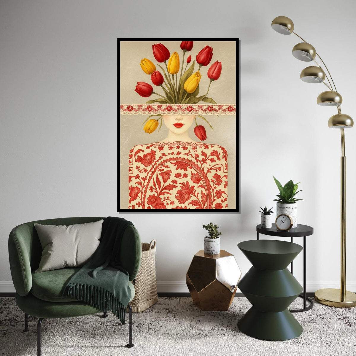 Blooming Lady Canvas Art, Floral Face Art, Tulip Flower Print, Abstract Wall Art Canvas, Ready To Hang Home Decor