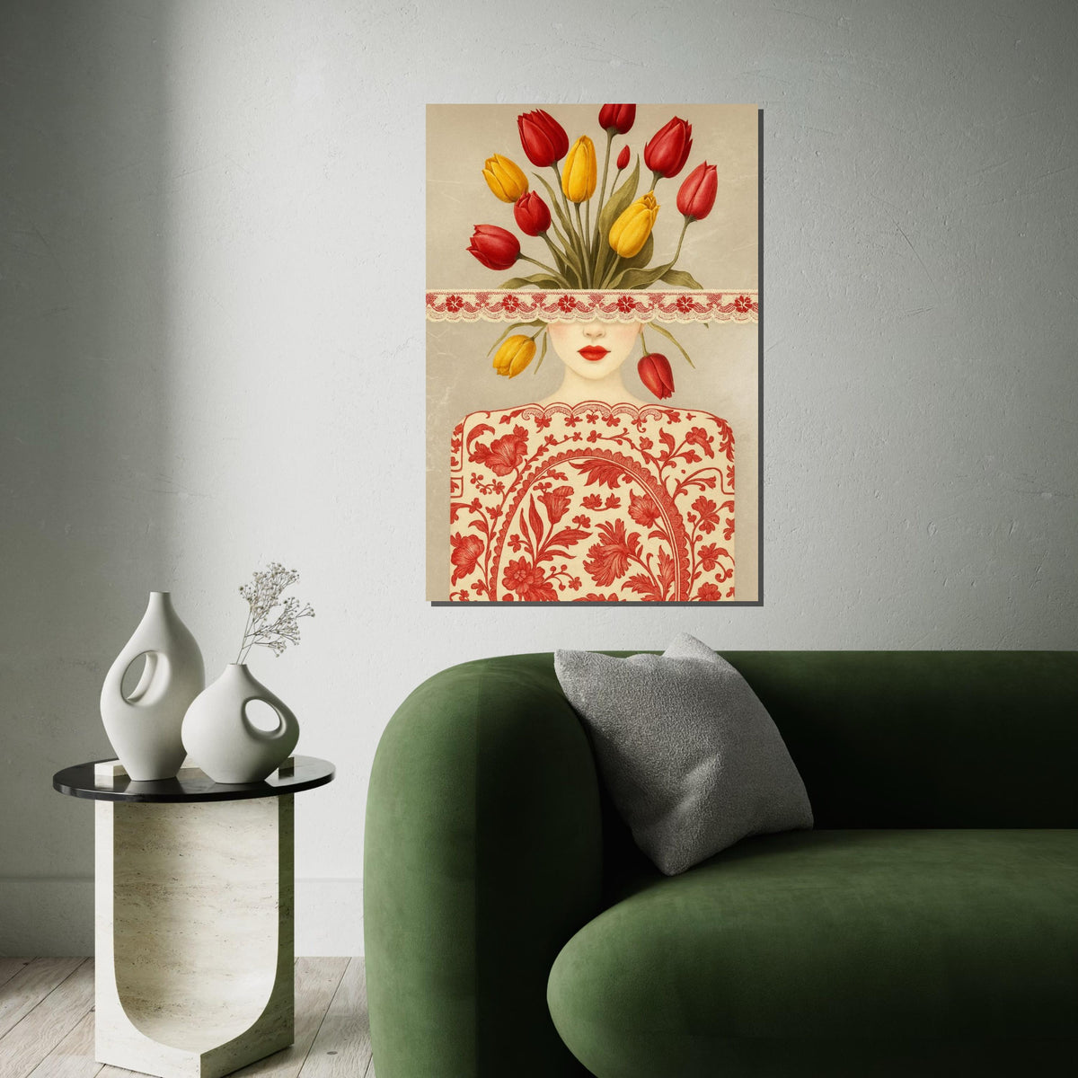 Blooming Lady Canvas Art, Floral Face Art, Tulip Flower Print, Abstract Wall Art Canvas, Ready To Hang Home Decor