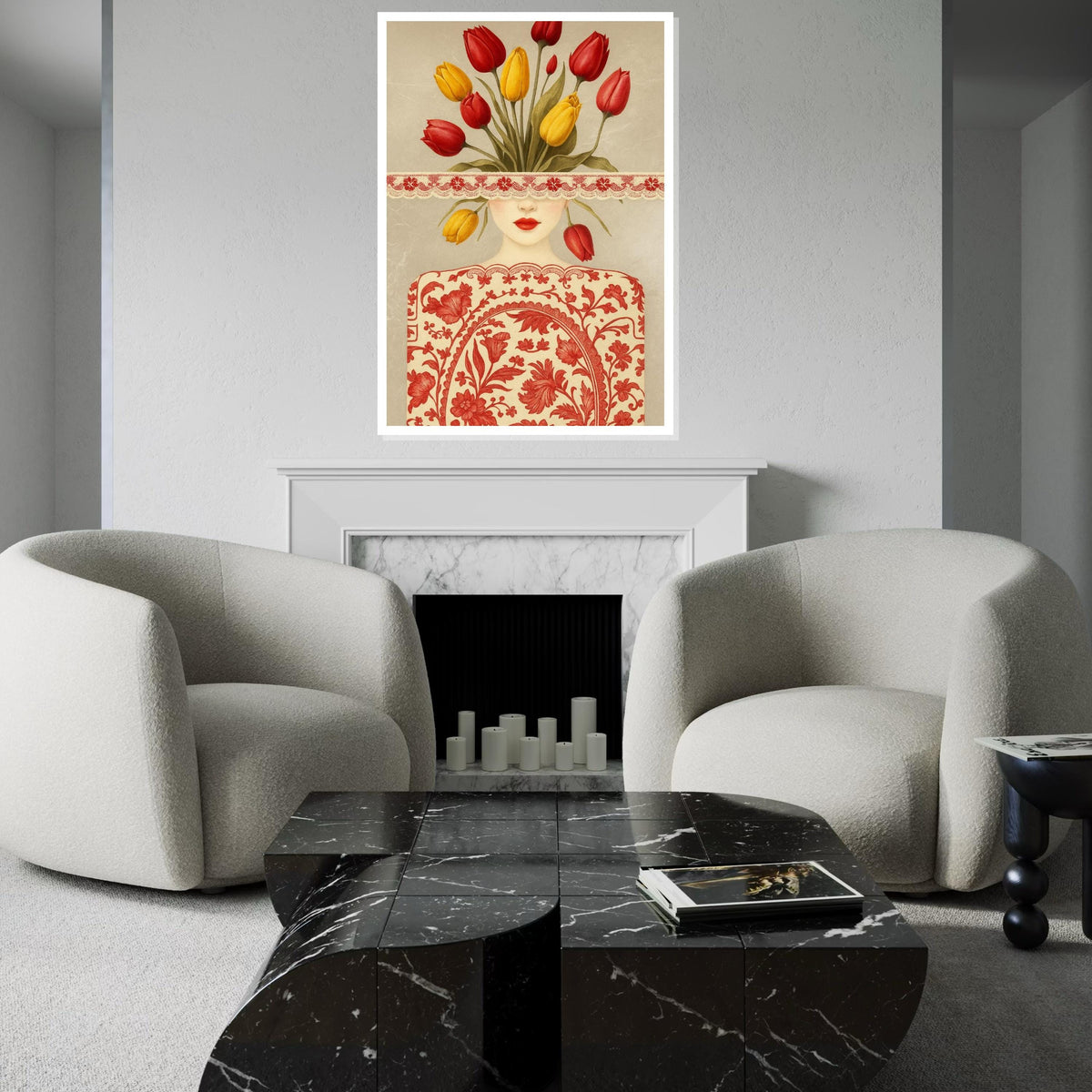 Blooming Lady Canvas Art, Floral Face Art, Tulip Flower Print, Abstract Wall Art Canvas, Ready To Hang Home Decor