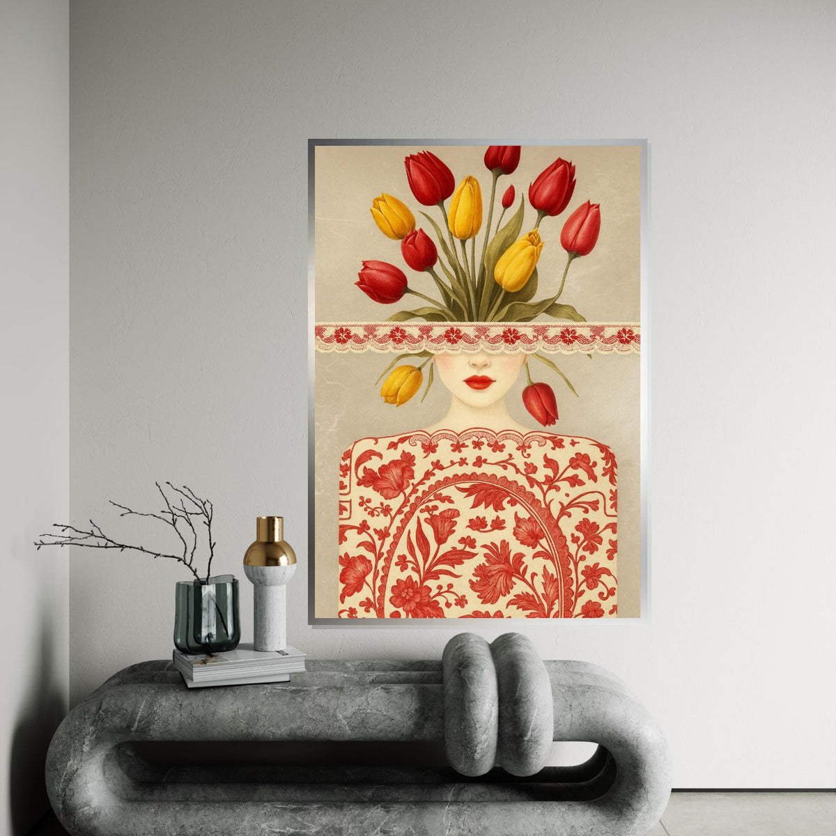Blooming Lady Canvas Art, Floral Face Art, Tulip Flower Print, Abstract Wall Art Canvas, Ready To Hang Home Decor