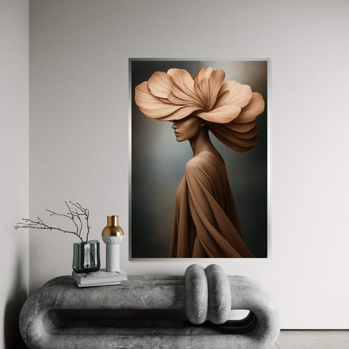 Petal Hat Elegance, Floral Fashion Canvas, Woman in Art, Wall Art Canvas Design, Ready to Hang Decoration, Modern Canvas Portrait