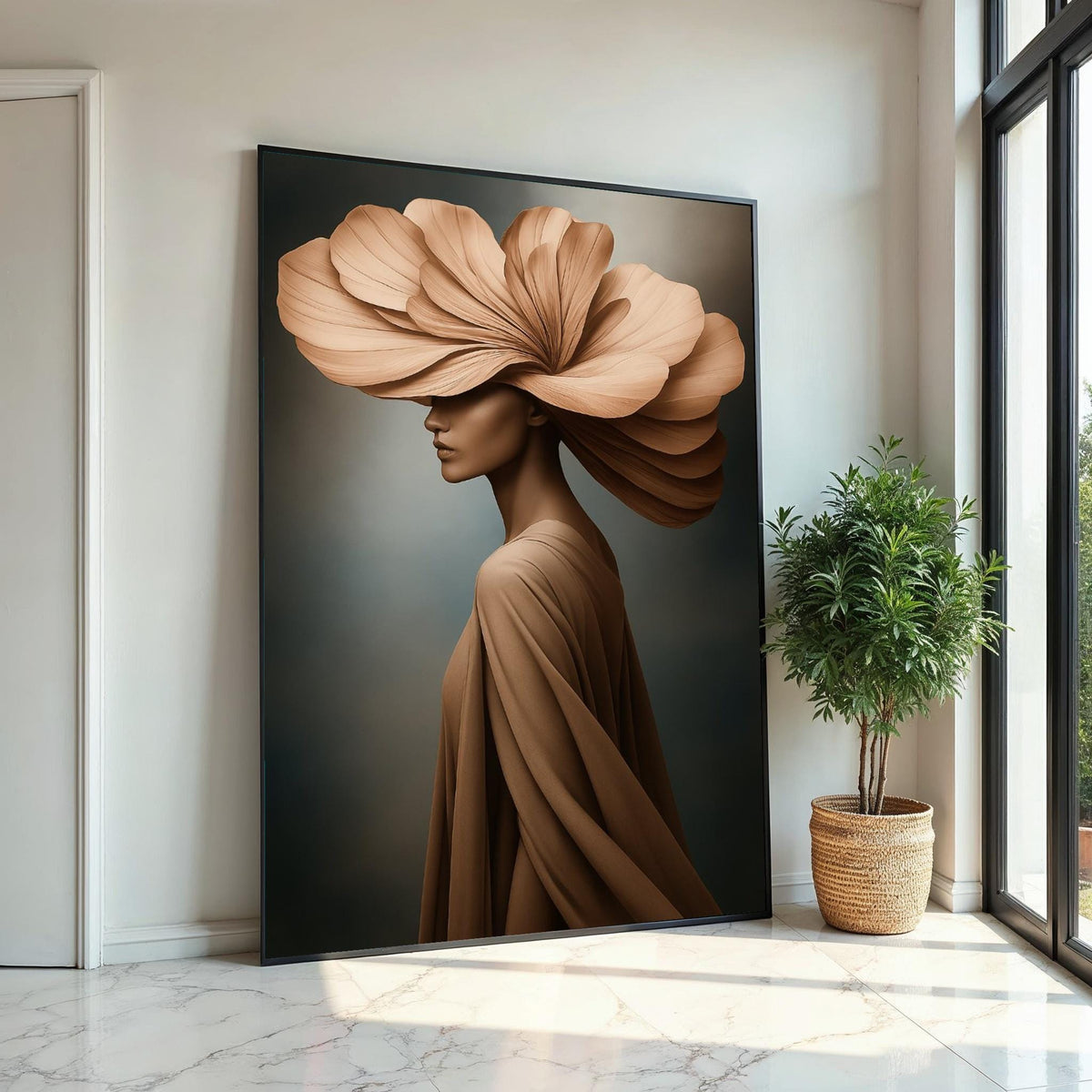 Petal Hat Elegance, Floral Fashion Canvas, Woman in Art, Wall Art Canvas Design, Ready to Hang Decoration, Modern Canvas Portrait