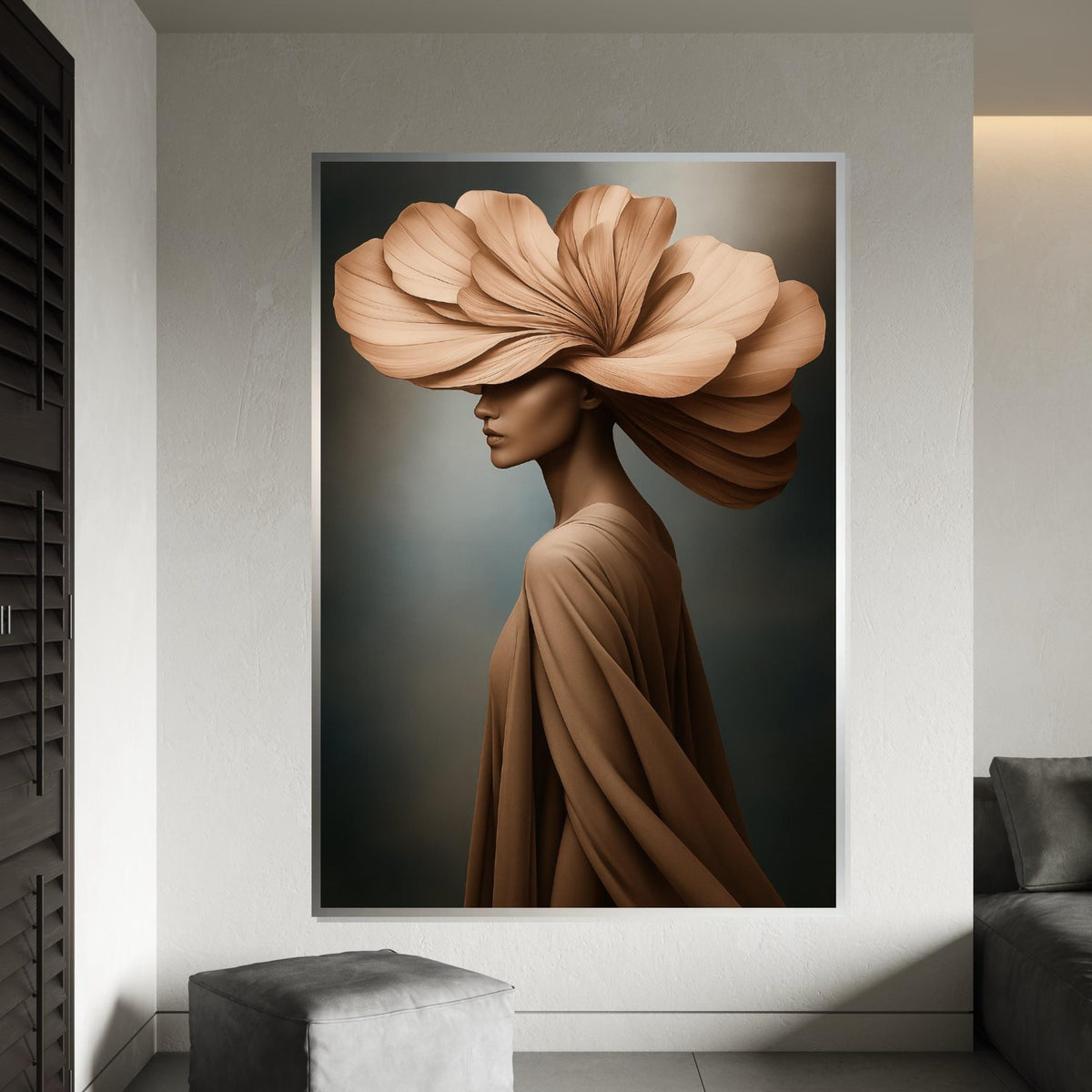Petal Hat Elegance, Floral Fashion Canvas, Woman in Art, Wall Art Canvas Design, Ready to Hang Decoration, Modern Canvas Portrait
