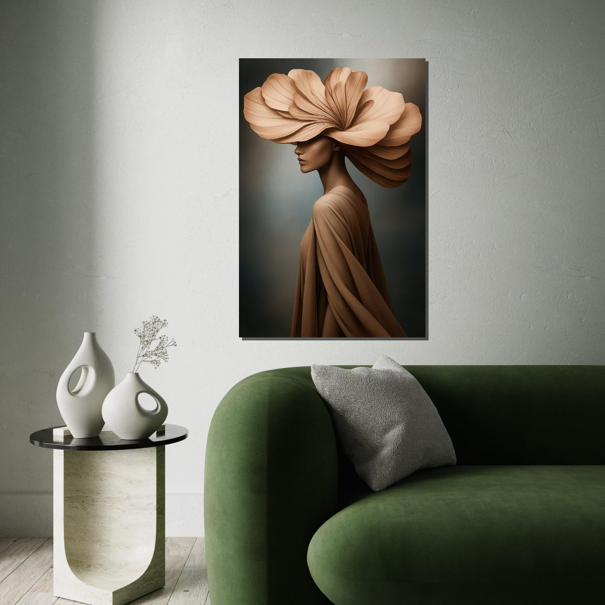 Petal Hat Elegance, Floral Fashion Canvas, Woman in Art, Wall Art Canvas Design, Ready to Hang Decoration, Modern Canvas Portrait