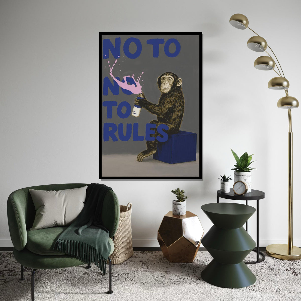 Rebel Monkey Canvas, Spray Paint Art, No Rules Poster, Animal Wall Art, Graffiti Style Canvas, Wall Art Design, Ready to Hang