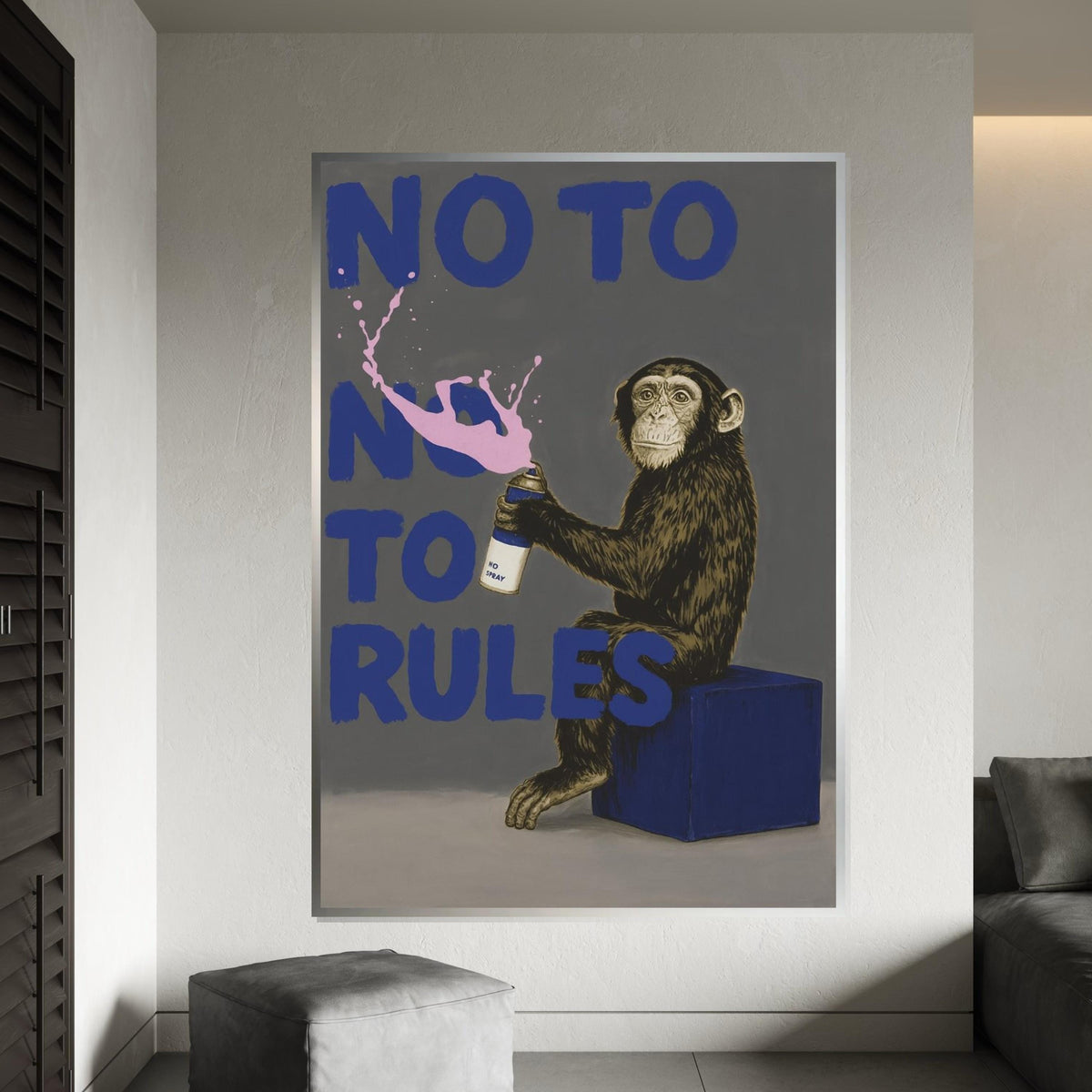 Rebel Monkey Canvas, Spray Paint Art, No Rules Poster, Animal Wall Art, Graffiti Style Canvas, Wall Art Design, Ready to Hang