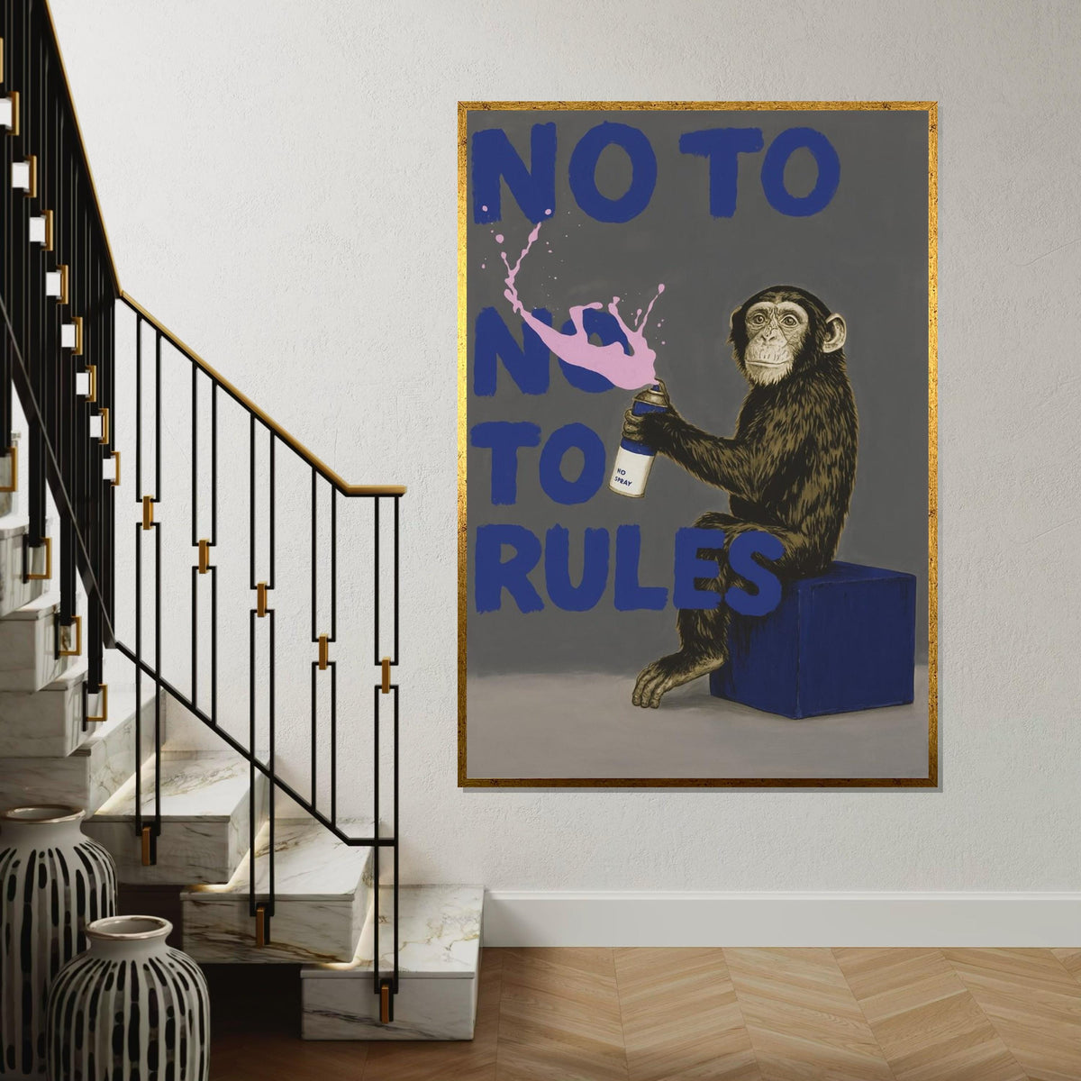 Rebel Monkey Canvas, Spray Paint Art, No Rules Poster, Animal Wall Art, Graffiti Style Canvas, Wall Art Design, Ready to Hang
