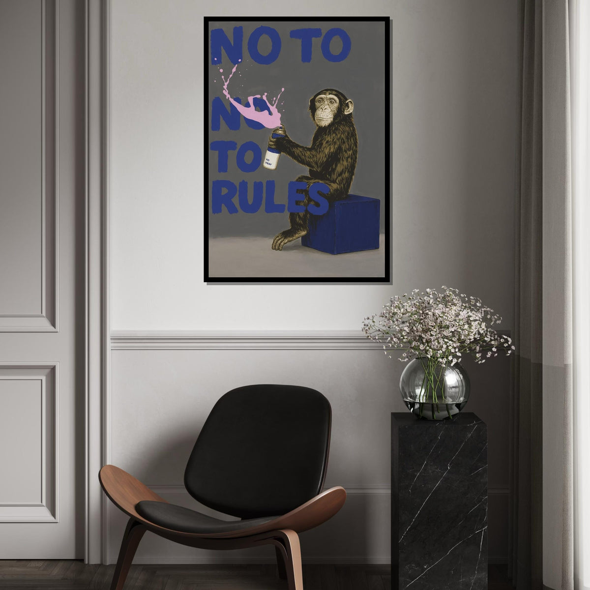 Rebel Monkey Canvas, Spray Paint Art, No Rules Poster, Animal Wall Art, Graffiti Style Canvas, Wall Art Design, Ready to Hang