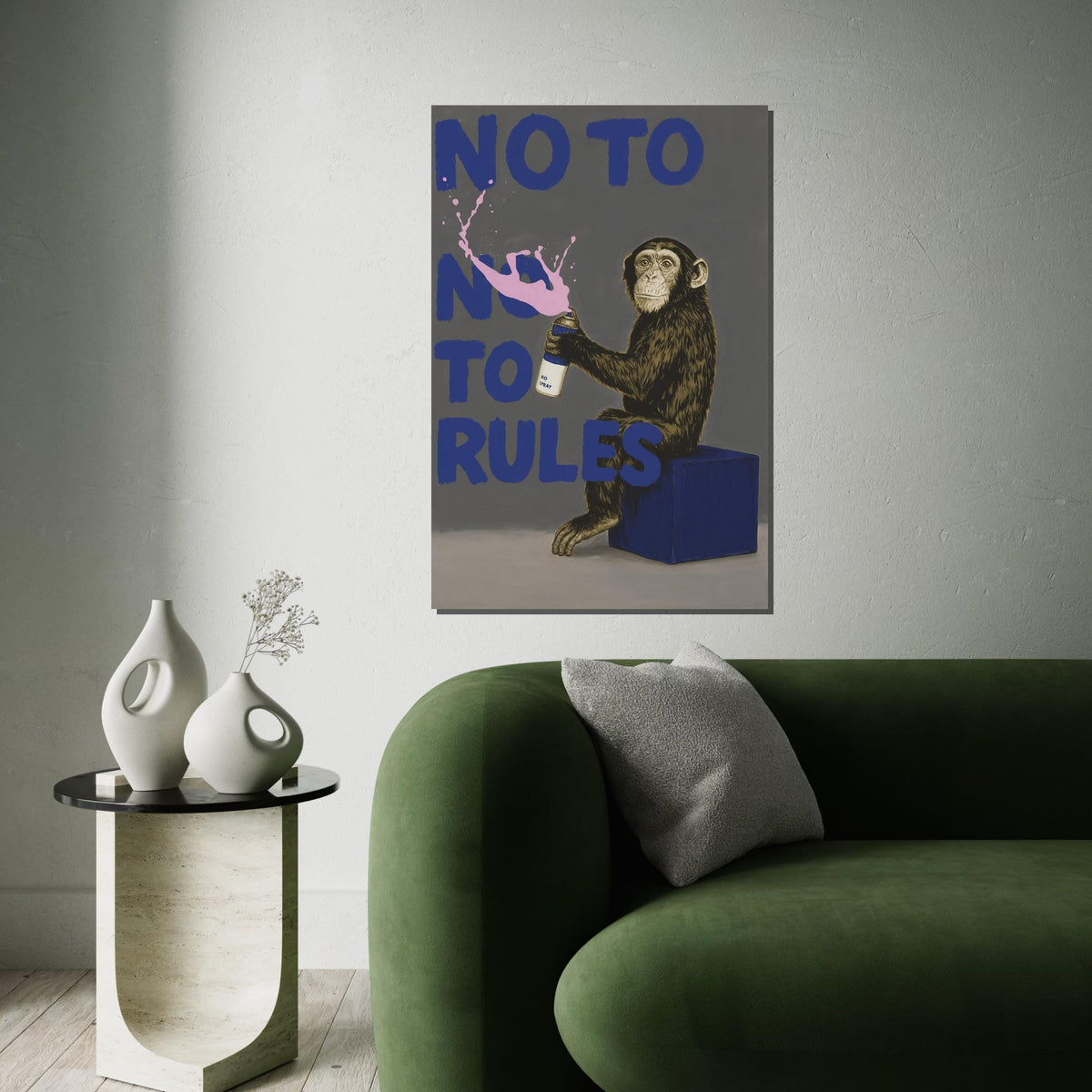 Rebel Monkey Canvas, Spray Paint Art, No Rules Poster, Animal Wall Art, Graffiti Style Canvas, Wall Art Design, Ready to Hang