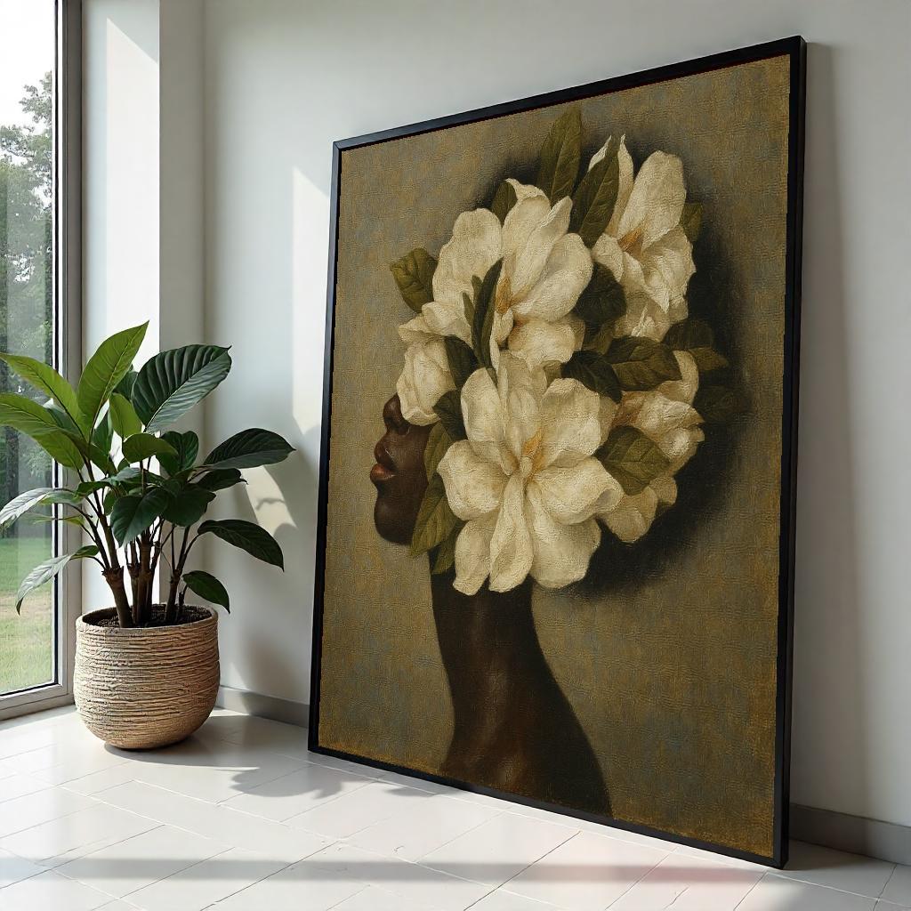 Floral Head Elegance, Flower Head Canvas, Botanical Art, Wall Art Canvas Design, Ready to Hang, NatureInspired Home Decor