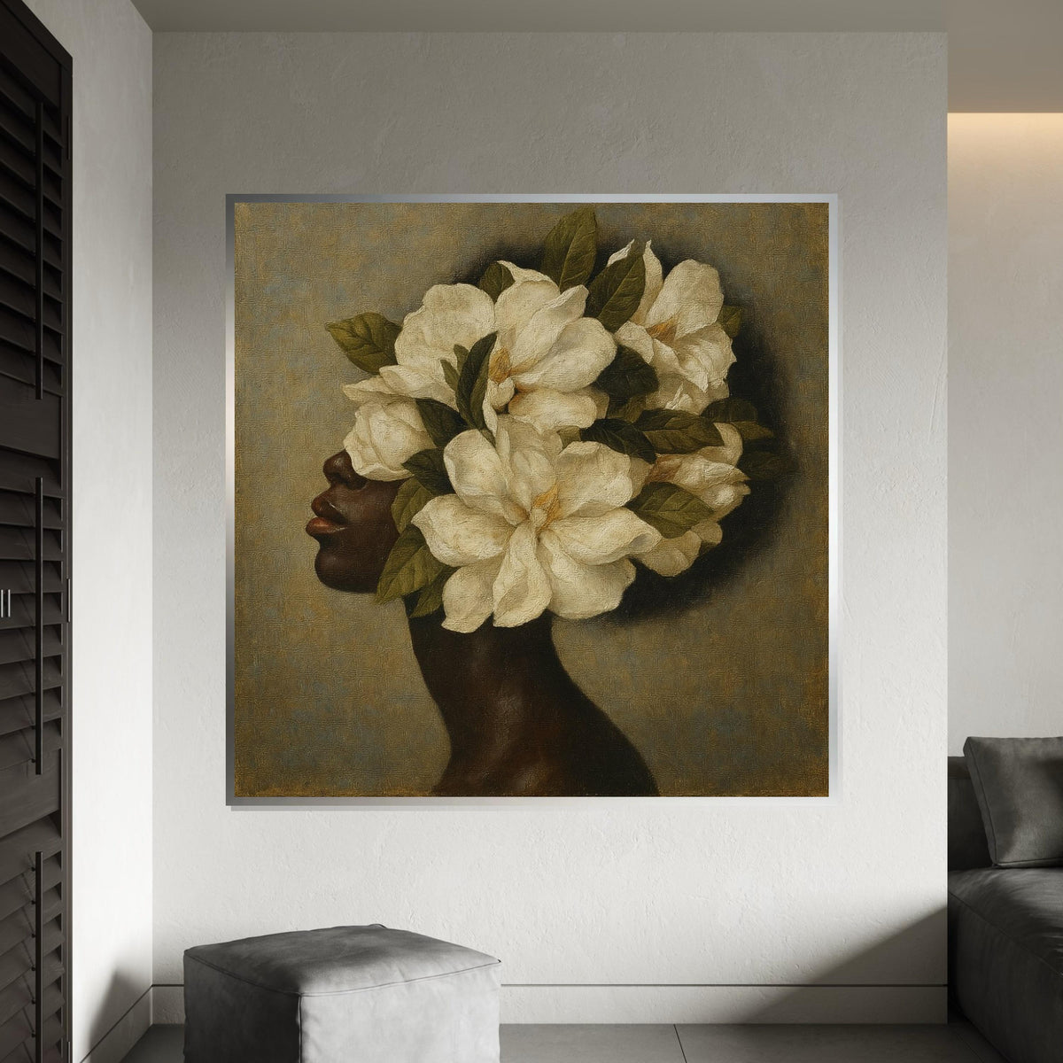 Floral Head Elegance, Flower Head Canvas, Botanical Art, Wall Art Canvas Design, Ready to Hang, NatureInspired Home Decor