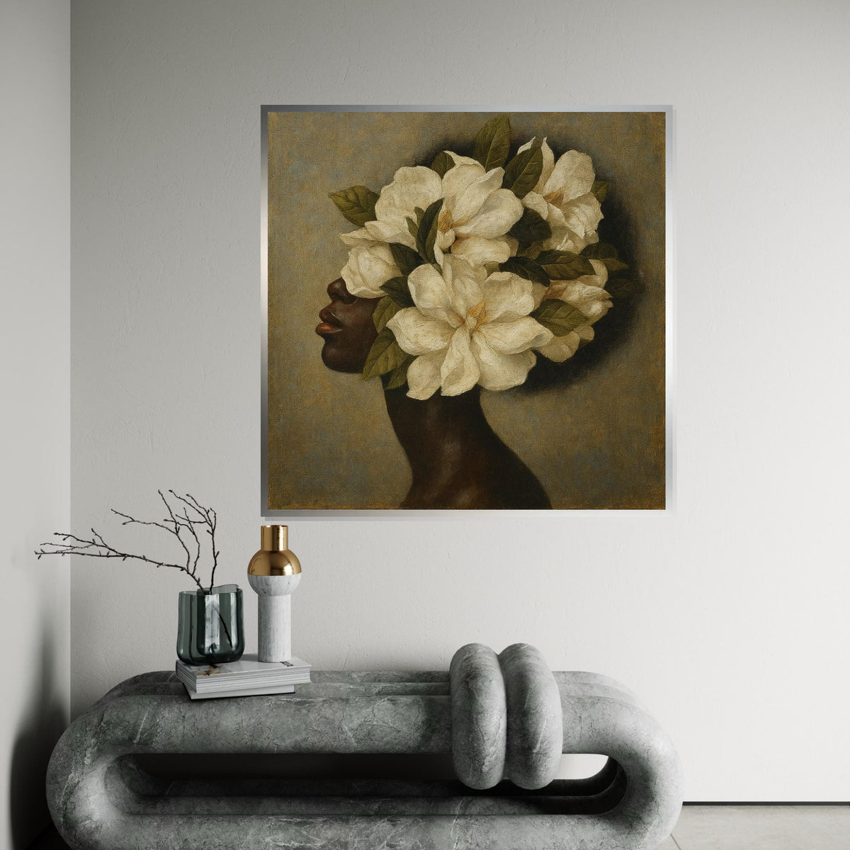 Floral Head Elegance, Flower Head Canvas, Botanical Art, Wall Art Canvas Design, Ready to Hang, NatureInspired Home Decor
