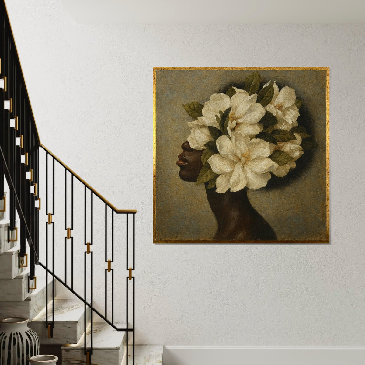 Floral Head Elegance, Flower Head Canvas, Botanical Art, Wall Art Canvas Design, Ready to Hang, NatureInspired Home Decor