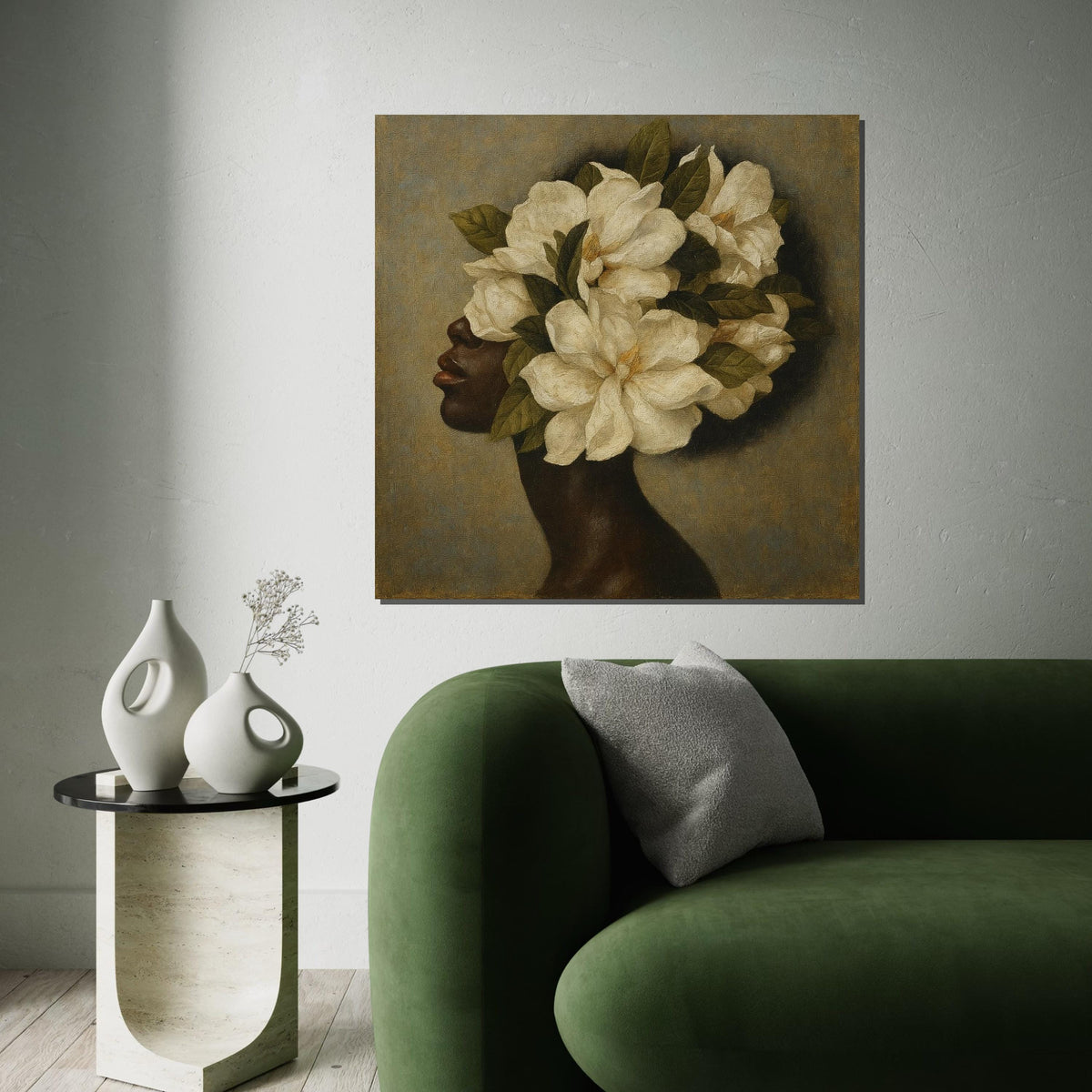 Floral Head Elegance, Flower Head Canvas, Botanical Art, Wall Art Canvas Design, Ready to Hang, NatureInspired Home Decor