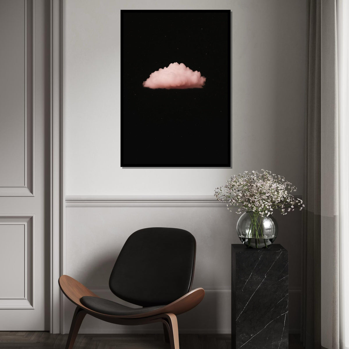 Dreamy Pink Cloud, Night Sky Canvas, Ethereal Cloud Art, Wall Art Canvas Design, Ready to Hang Home Décor