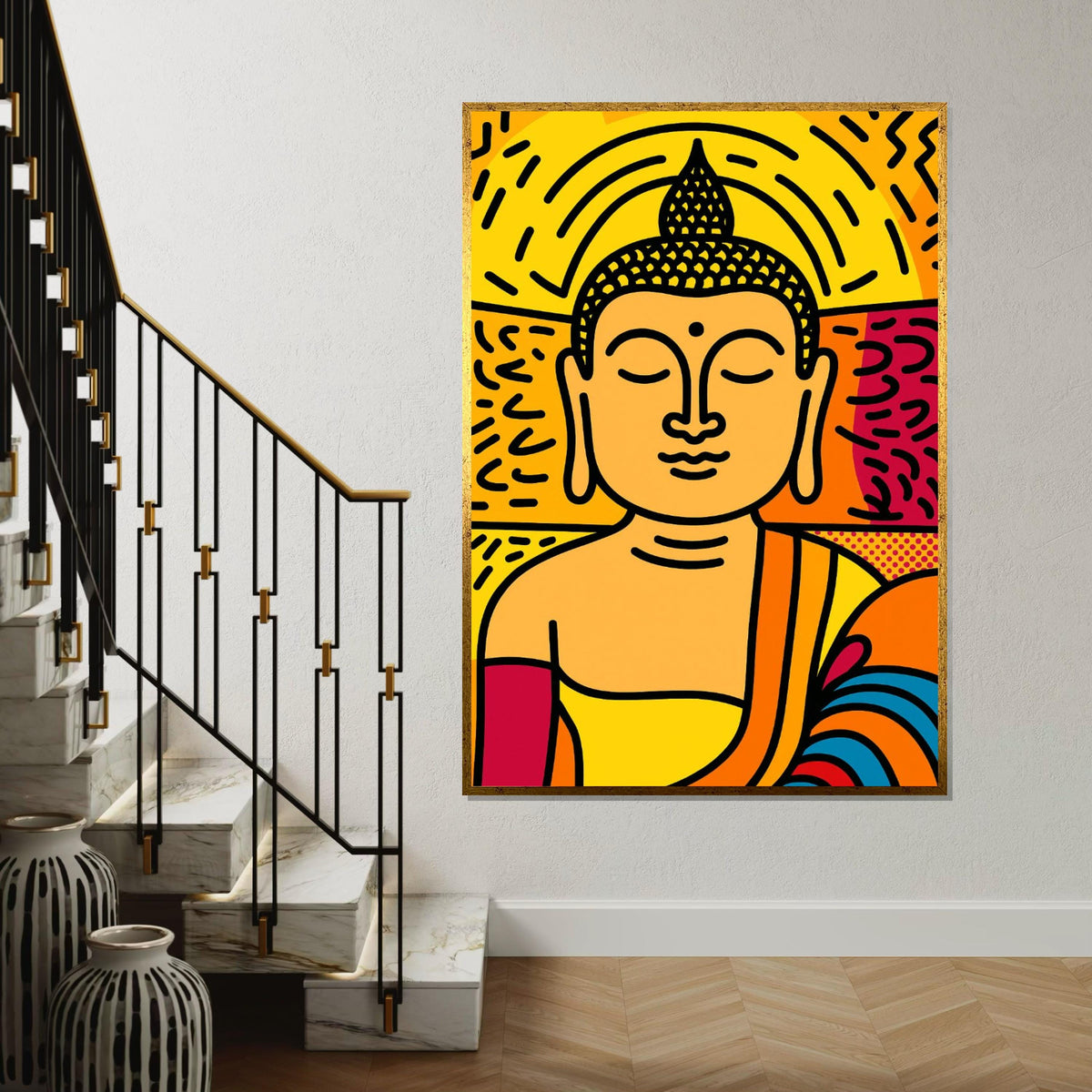 Tranquil Buddha Canvas, Vibrant Buddha Wall Art, Pop Art Buddha Print, Wall Art Canvas Design, Ready To Hang Decoration