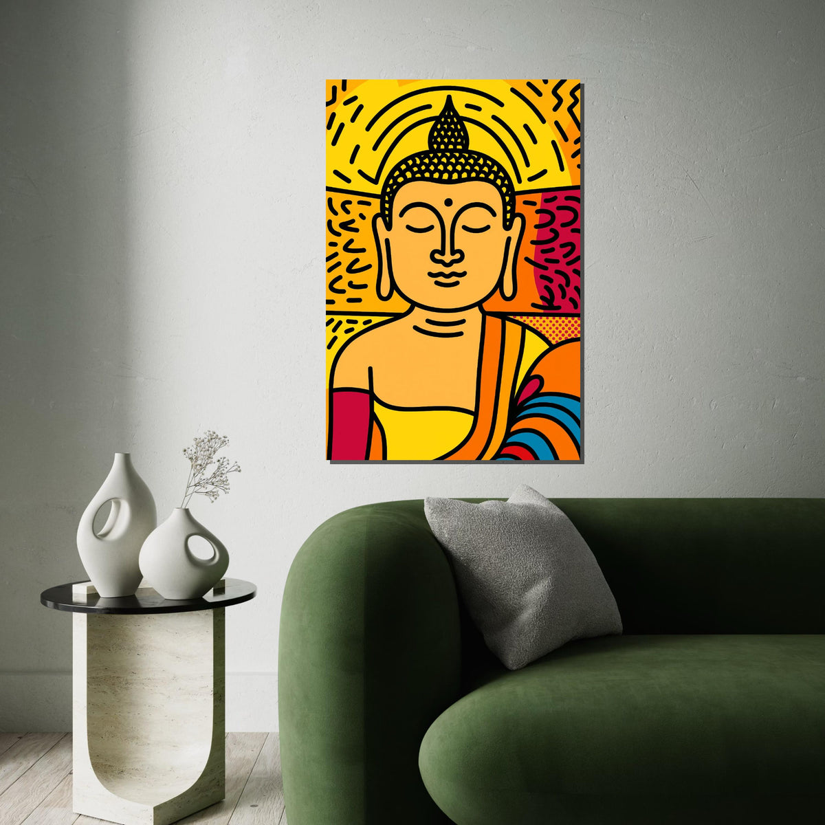 Tranquil Buddha Canvas, Vibrant Buddha Wall Art, Pop Art Buddha Print, Wall Art Canvas Design, Ready To Hang Decoration