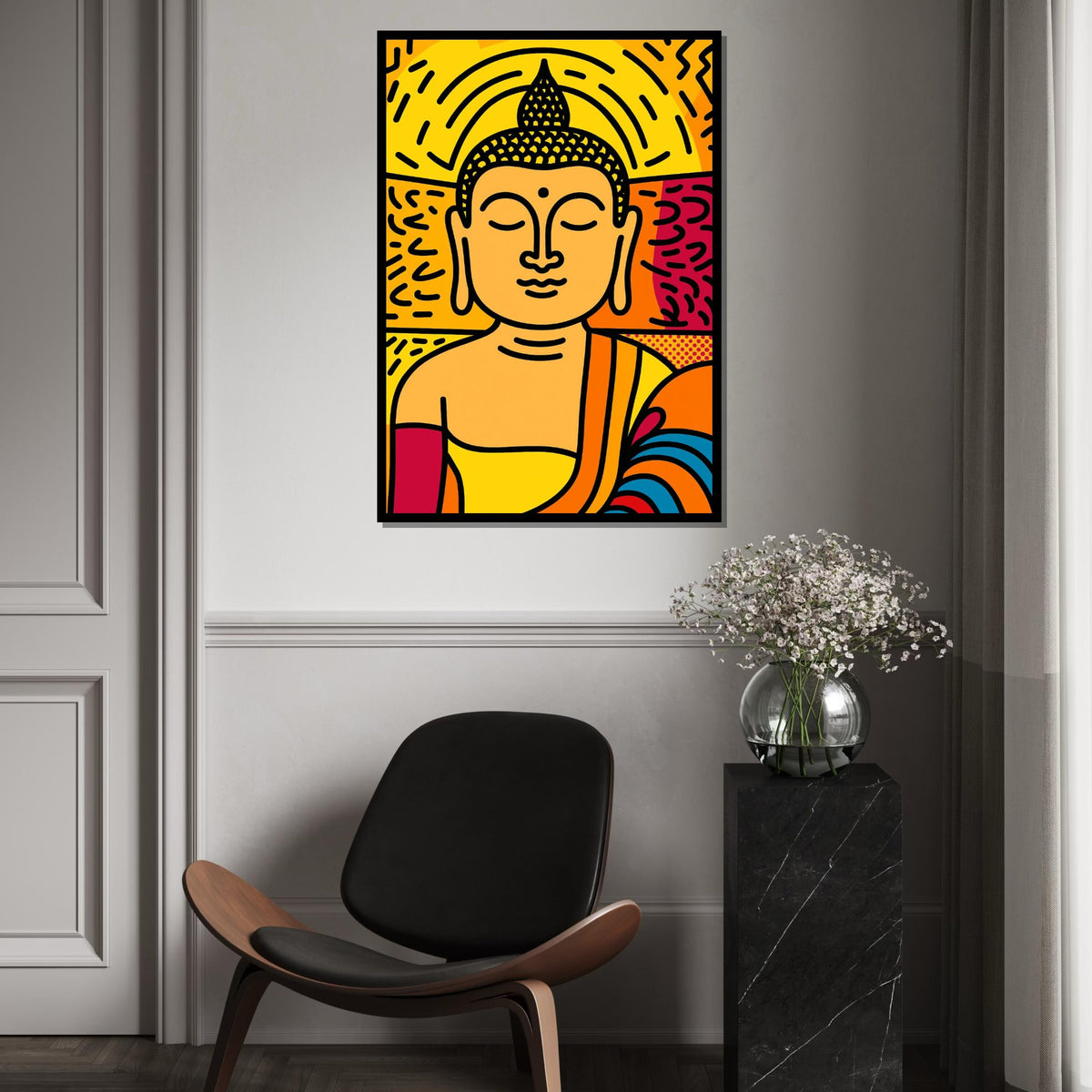 Tranquil Buddha Canvas, Vibrant Buddha Wall Art, Pop Art Buddha Print, Wall Art Canvas Design, Ready To Hang Decoration