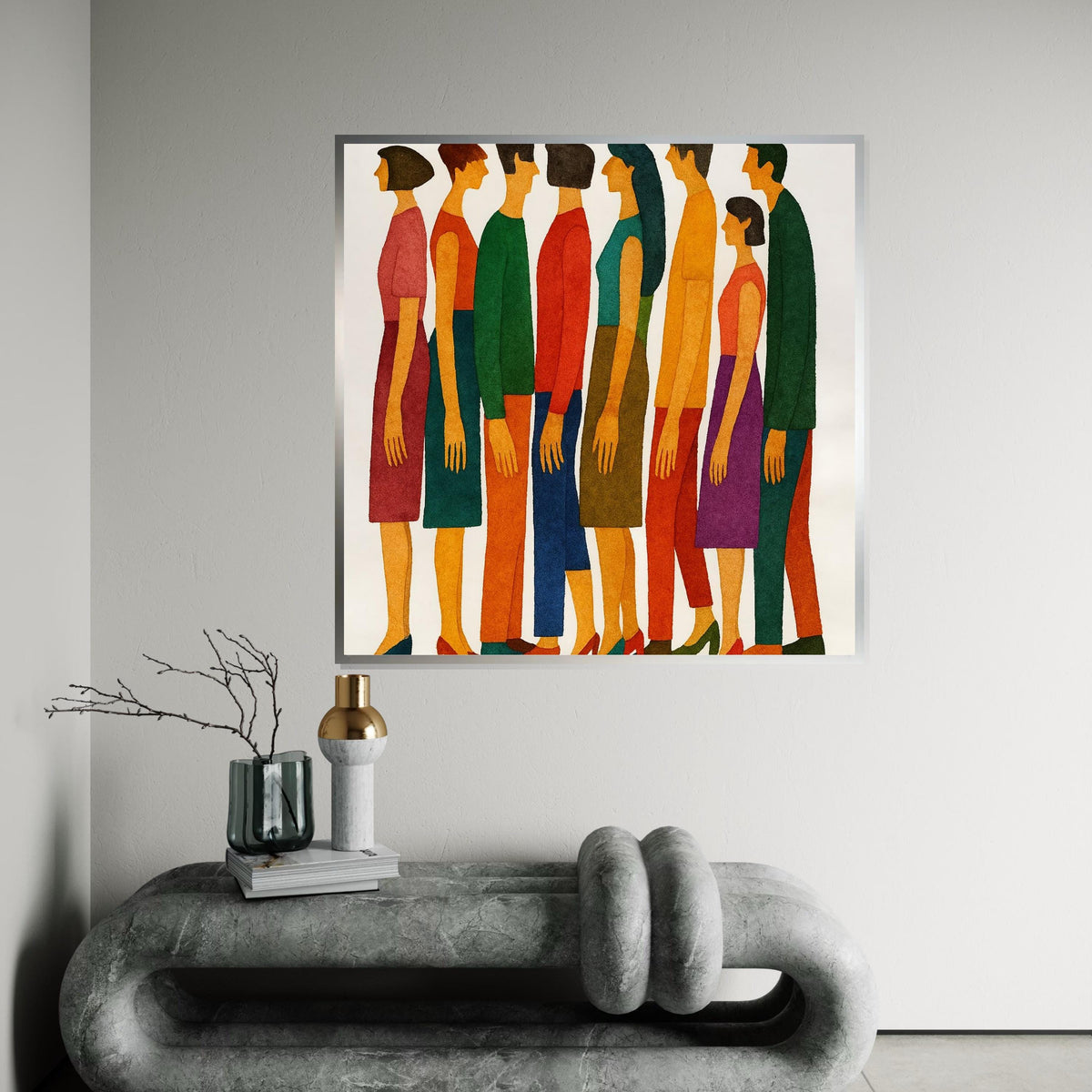 Colorful Figures Canvas, Abstract People Art, Modern Wall Art, Human Silhouette Print, Ready To Hang Decoration, Vibrant Lines Design