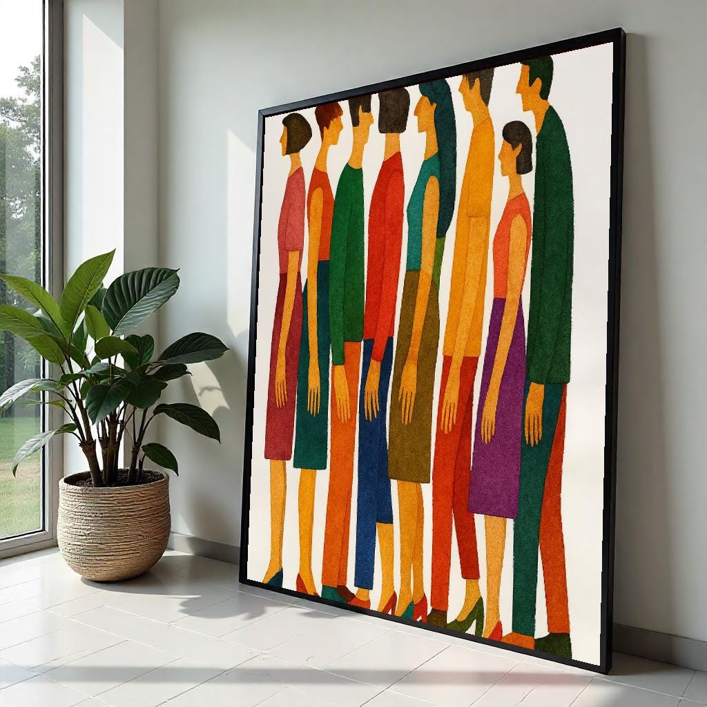 Colorful Figures Canvas, Abstract People Art, Modern Wall Art, Human Silhouette Print, Ready To Hang Decoration, Vibrant Lines Design