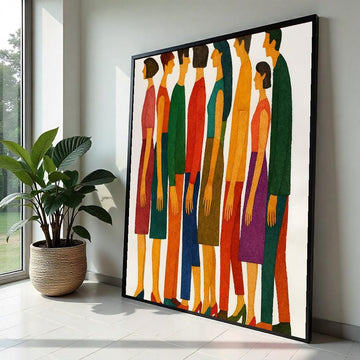 Colorful Figures Canvas, Abstract People Art, Modern Wall Art, Human Silhouette Print, Ready To Hang Decoration, Vibrant Lines Design