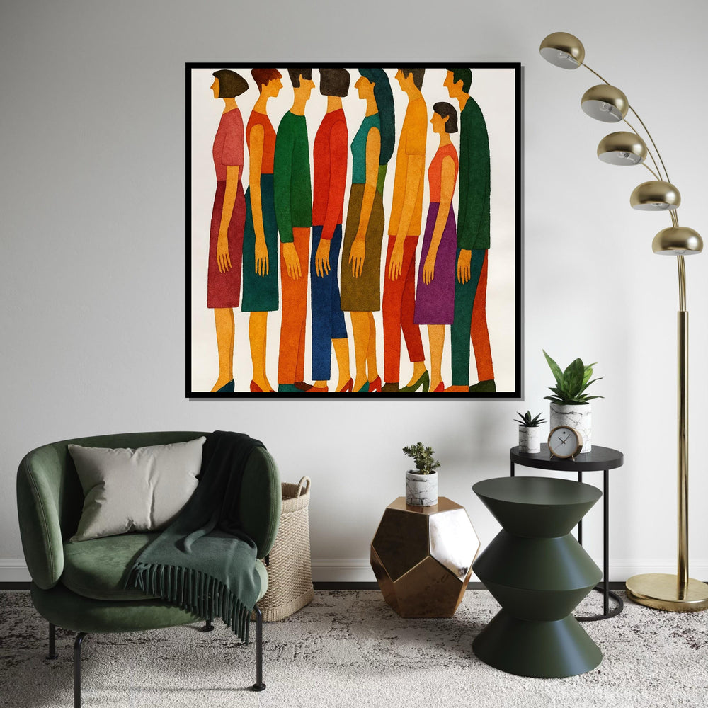Colorful Figures Canvas, Abstract People Art, Modern Wall Art, Human Silhouette Print, Ready To Hang Decoration, Vibrant Lines Design