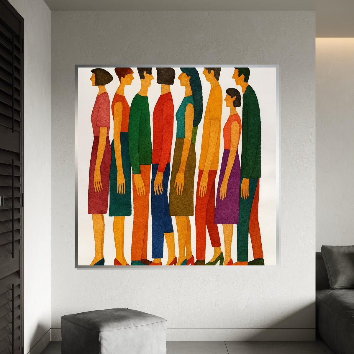 Colorful Figures Canvas, Abstract People Art, Modern Wall Art, Human Silhouette Print, Ready To Hang Decoration, Vibrant Lines Design