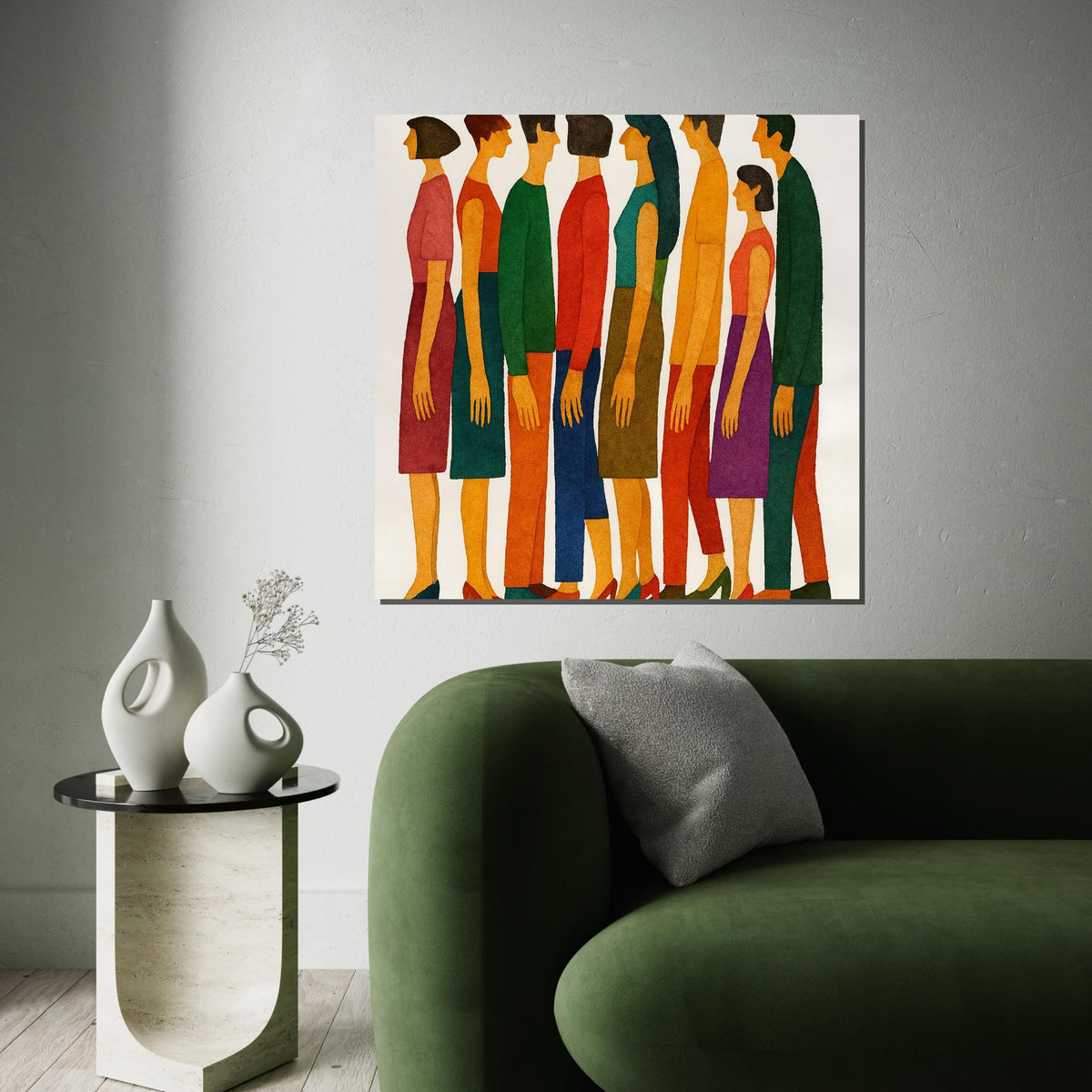 Colorful Figures Canvas, Abstract People Art, Modern Wall Art, Human Silhouette Print, Ready To Hang Decoration, Vibrant Lines Design