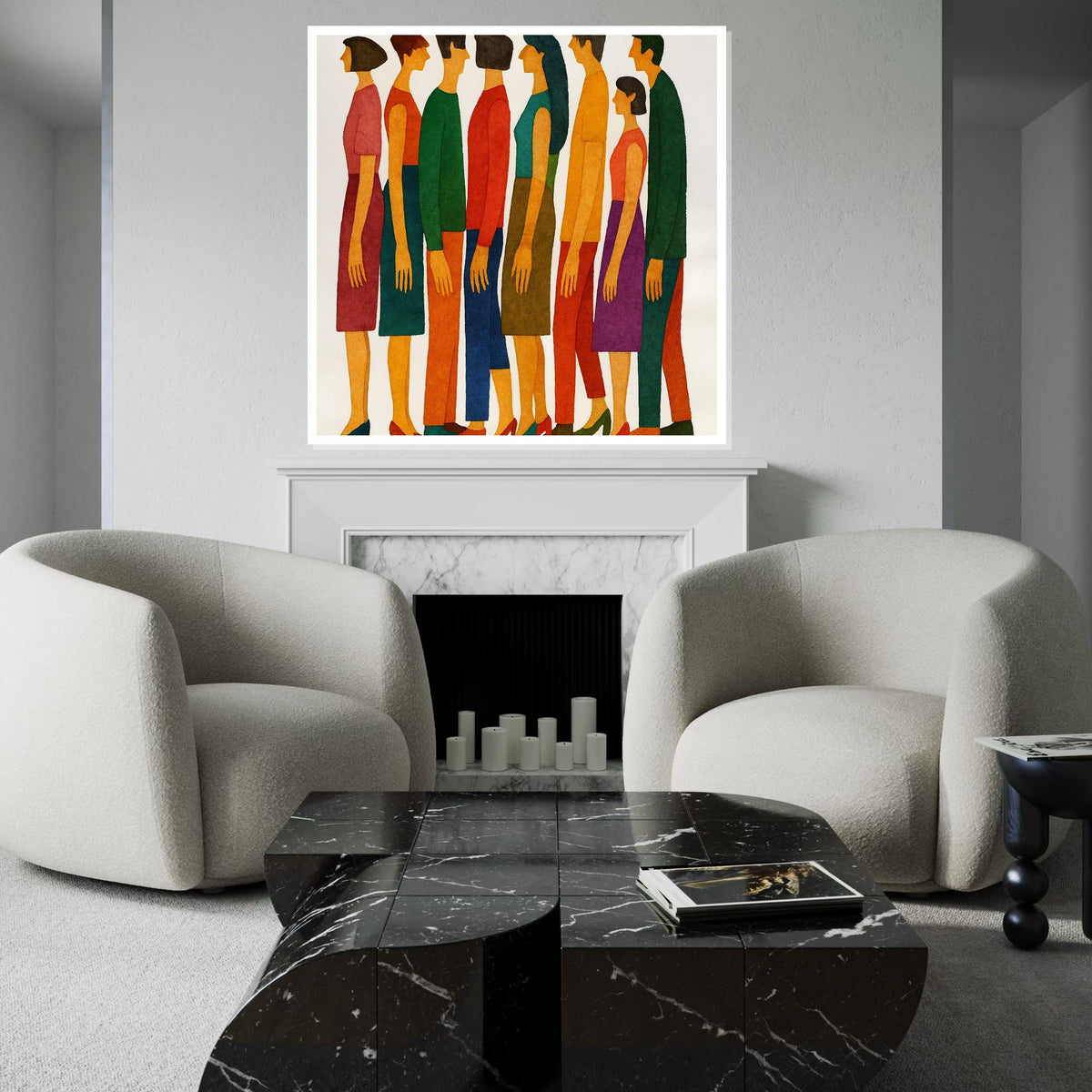 Colorful Figures Canvas, Abstract People Art, Modern Wall Art, Human Silhouette Print, Ready To Hang Decoration, Vibrant Lines Design