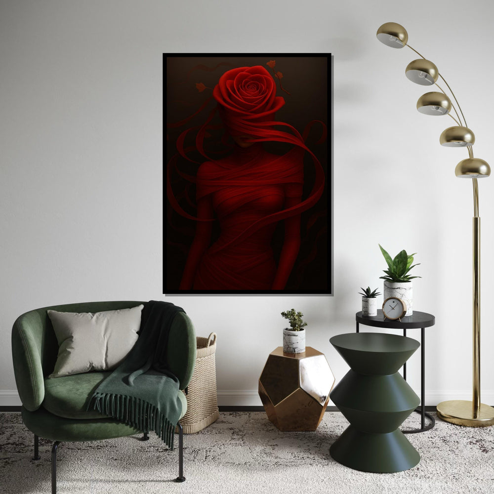 Red Rose Woman Canvas, Flower Head Art, Elegant Wall Art, Abstract Woman Design, Wall Art Canvas, Ready to Hang Home Decoration