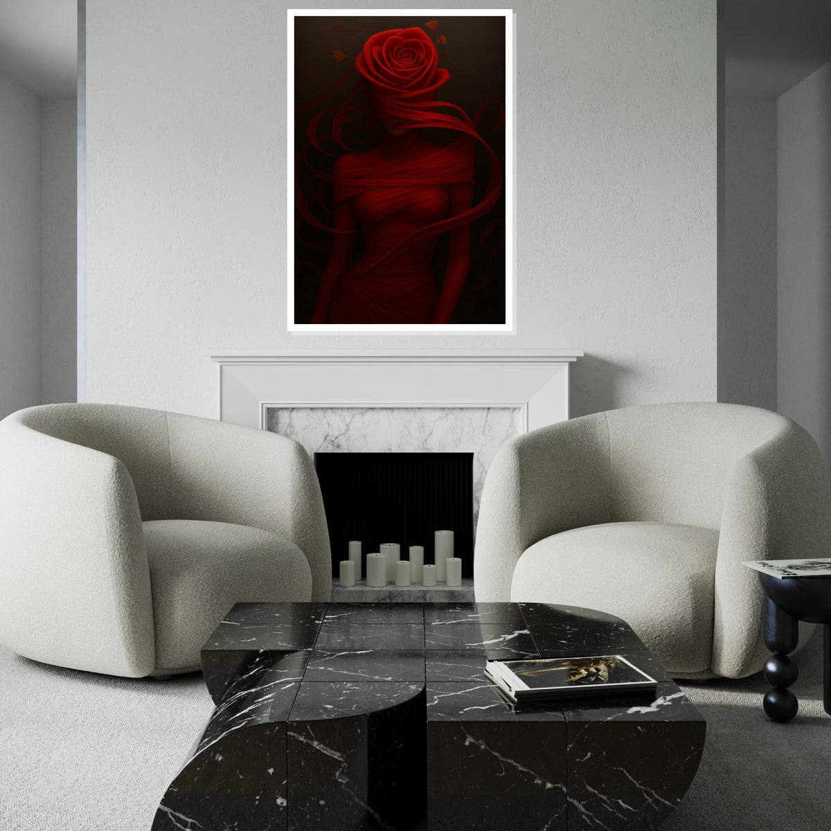 Red Rose Woman Canvas, Flower Head Art, Elegant Wall Art, Abstract Woman Design, Wall Art Canvas, Ready to Hang Home Decoration