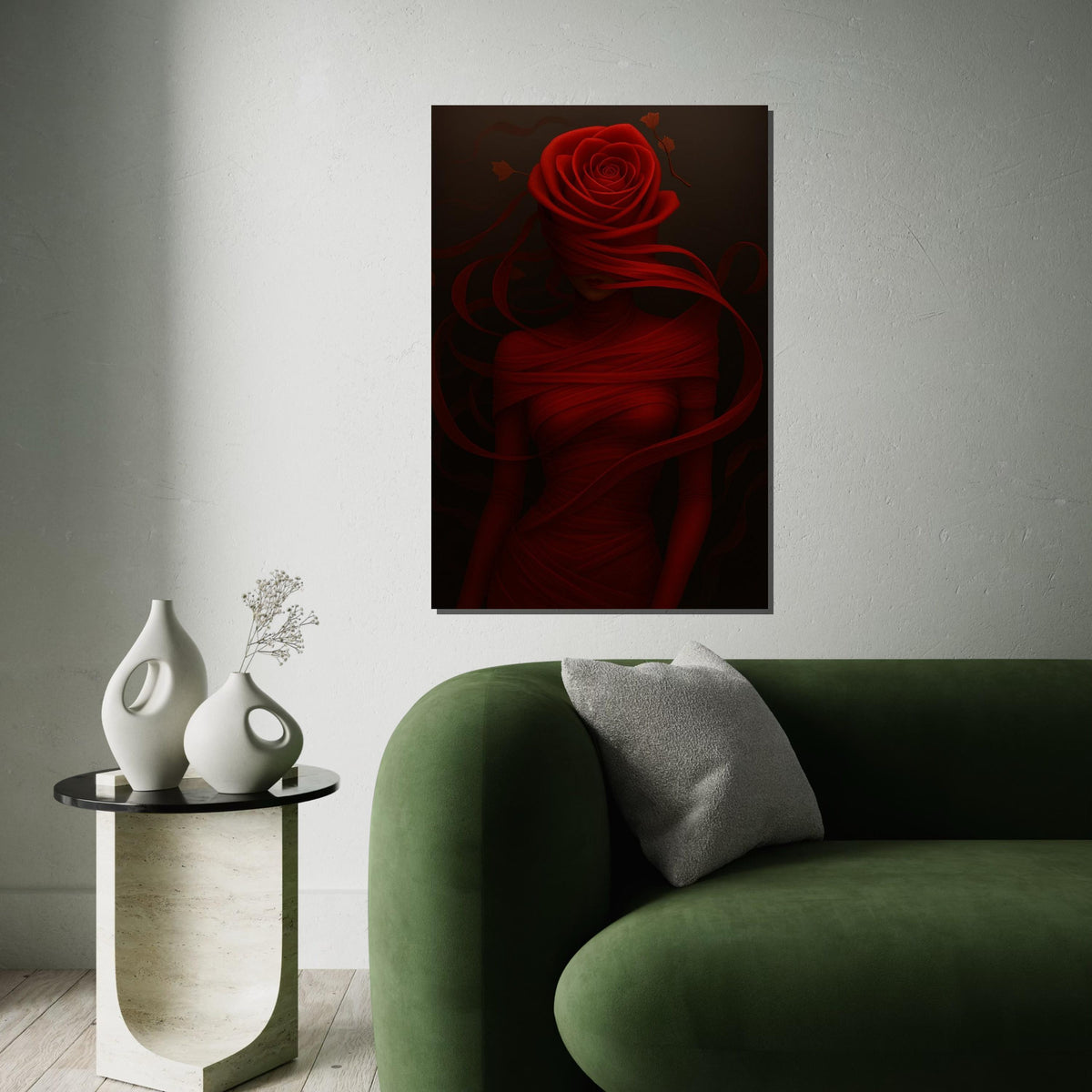 Red Rose Woman Canvas, Flower Head Art, Elegant Wall Art, Abstract Woman Design, Wall Art Canvas, Ready to Hang Home Decoration