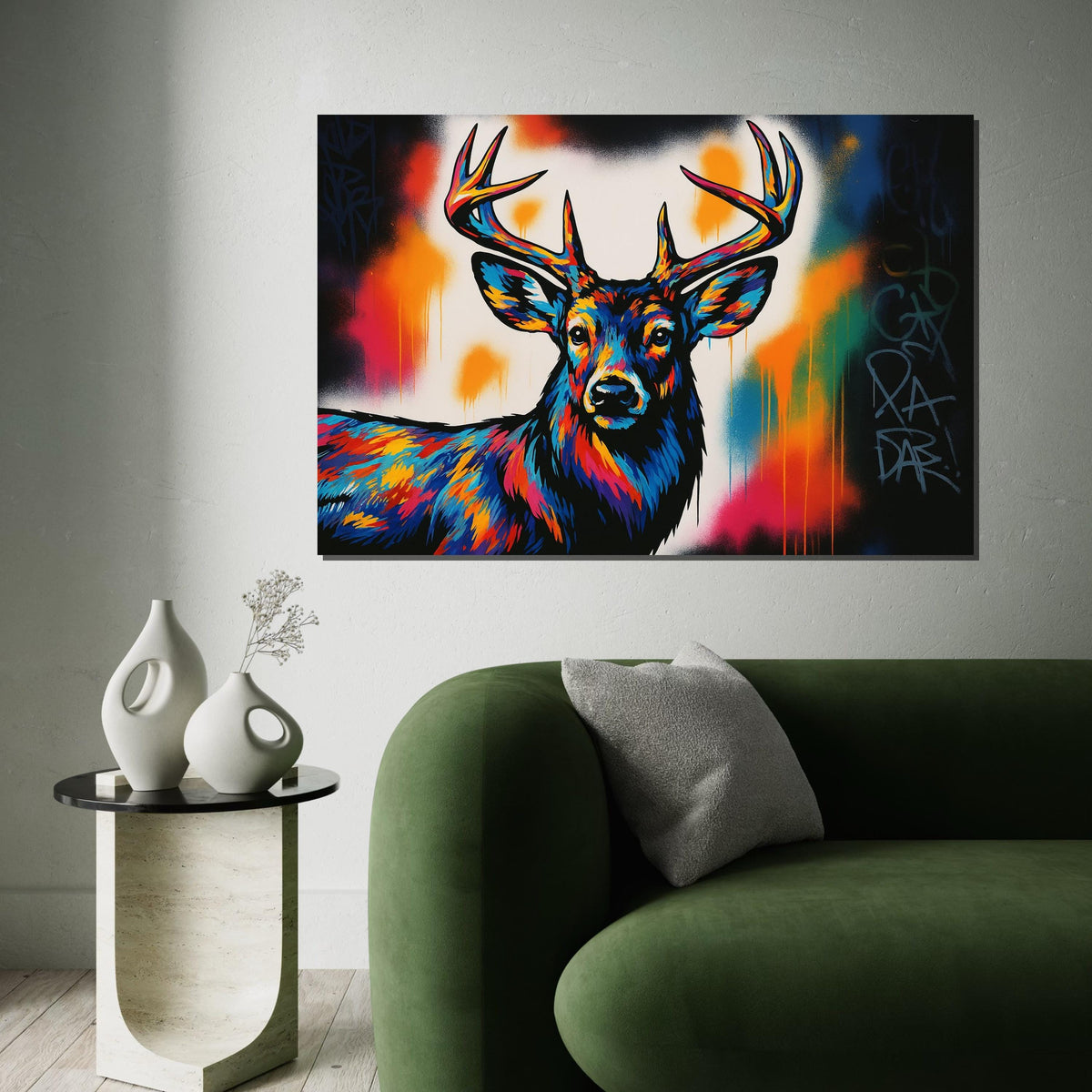 Vibrant Deer Canvas, Multicolor Stag Art, Animal Wall Print, Wall Art Canvas Design, Ready to Hang Decoration, Wildlife Graffiti Art