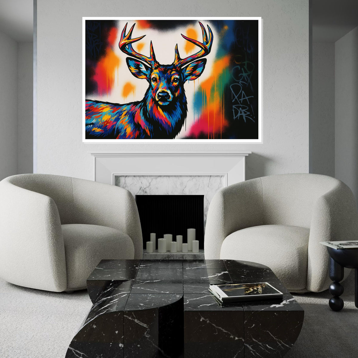 Vibrant Deer Canvas, Multicolor Stag Art, Animal Wall Print, Wall Art Canvas Design, Ready to Hang Decoration, Wildlife Graffiti Art