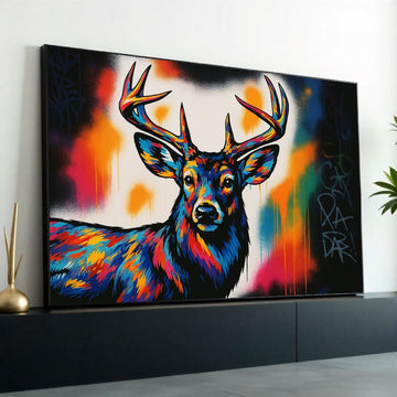Vibrant Deer Canvas, Multicolor Stag Art, Animal Wall Print, Wall Art Canvas Design, Ready to Hang Decoration, Wildlife Graffiti Art