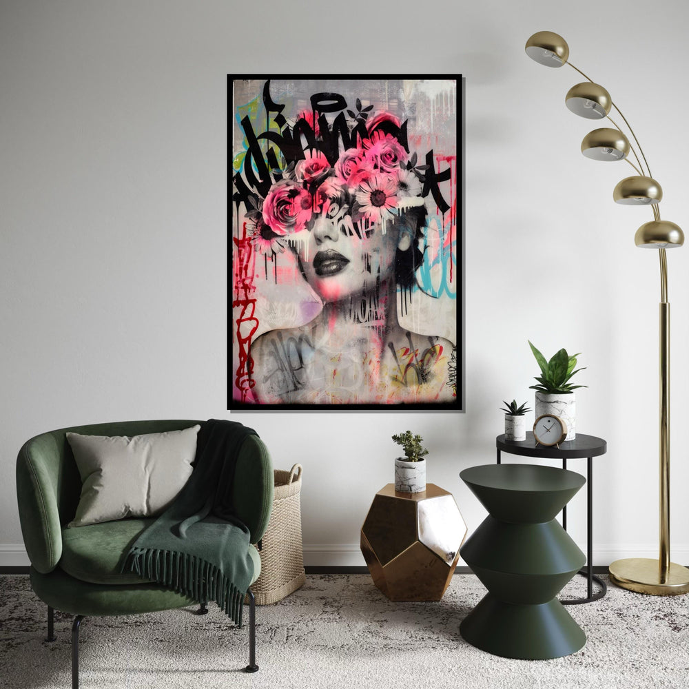 Floral Face Graffiti Canvas, Flower Eyes Art, Urban Wall Art, Abstract Portrait Canvas, Wall Art Canvas Design, Ready to Hang Decor
