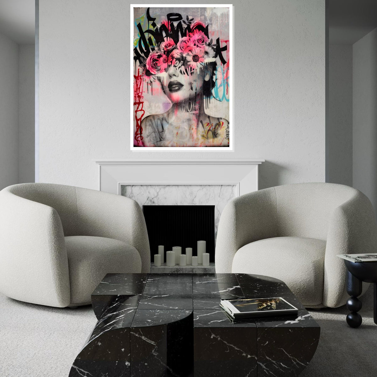 Floral Face Graffiti Canvas, Flower Eyes Art, Urban Wall Art, Abstract Portrait Canvas, Wall Art Canvas Design, Ready to Hang Decor