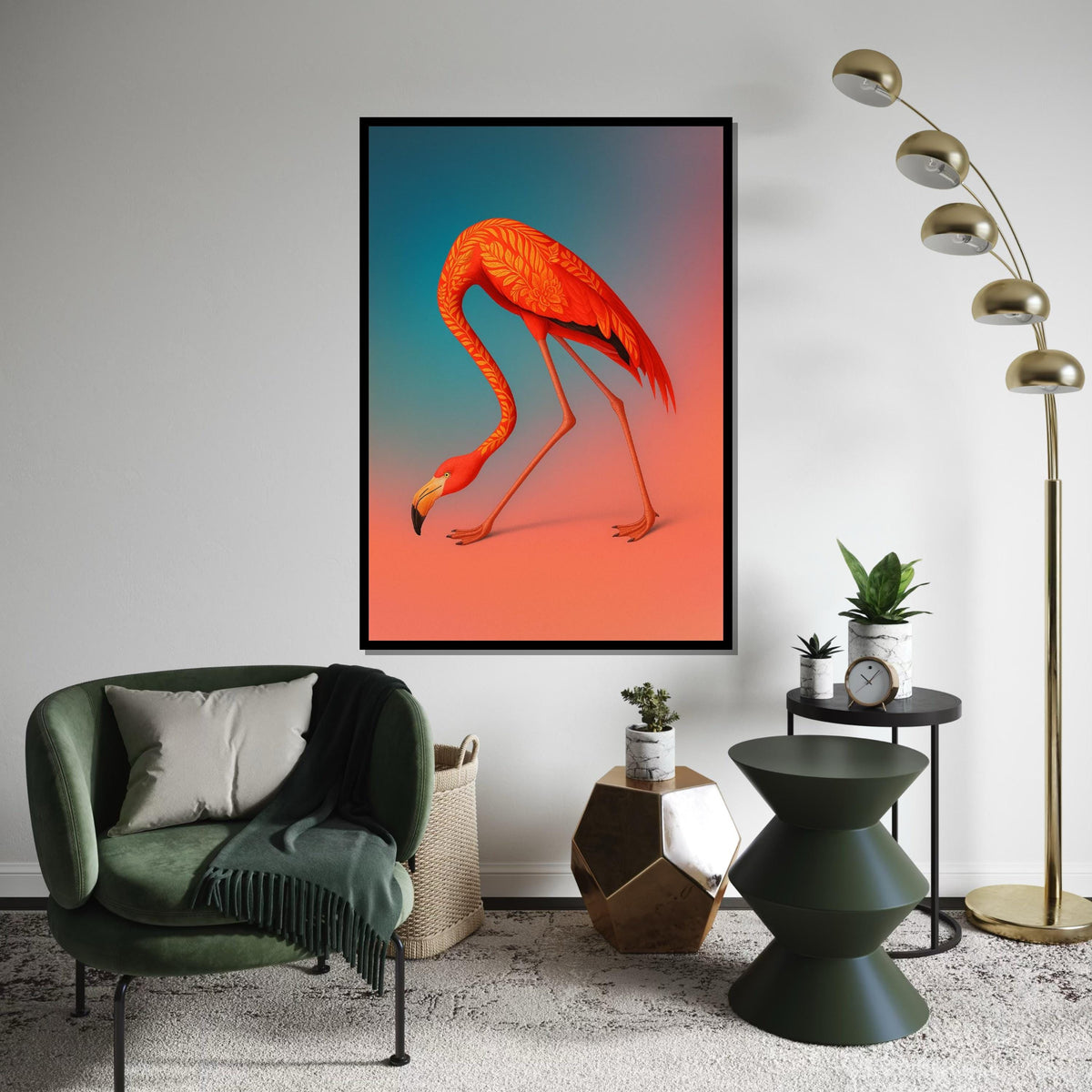Artistic Flamingo Canvas, Floral Pattern Flamingo Art, Colorful Bird Wall Print, Animal Art Canvas, Wall Art Canvas Design, Ready To Hang